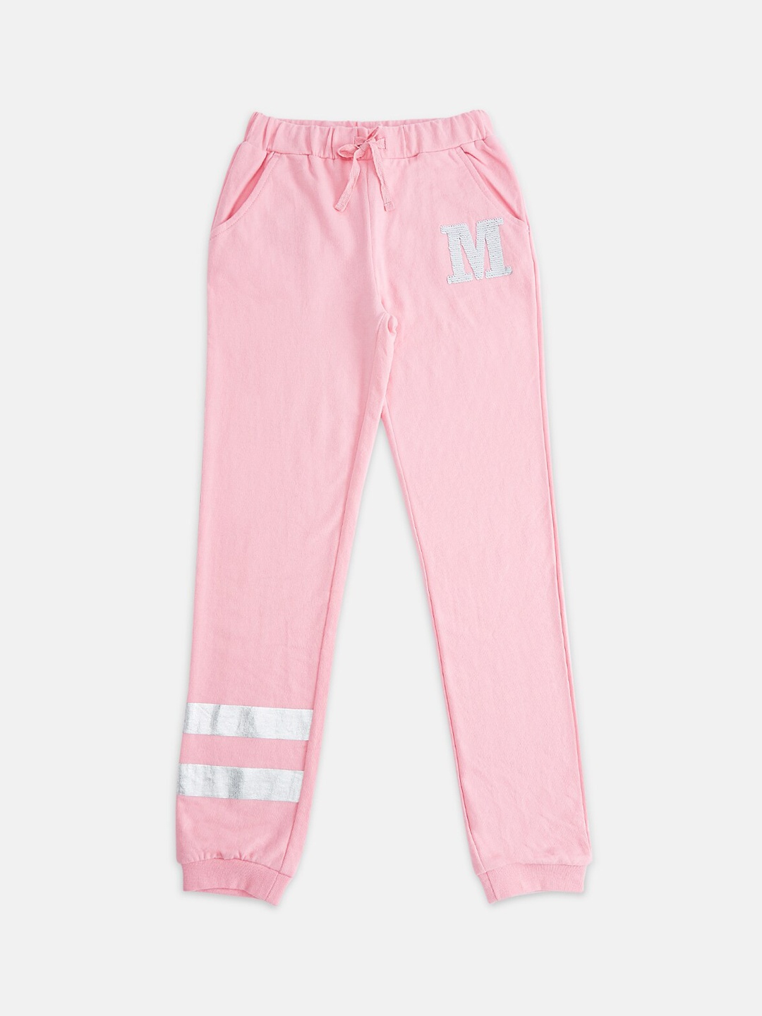 

Pantaloons Junior Girls Pink & Silver-Coloured Pure Cotton Joggers
