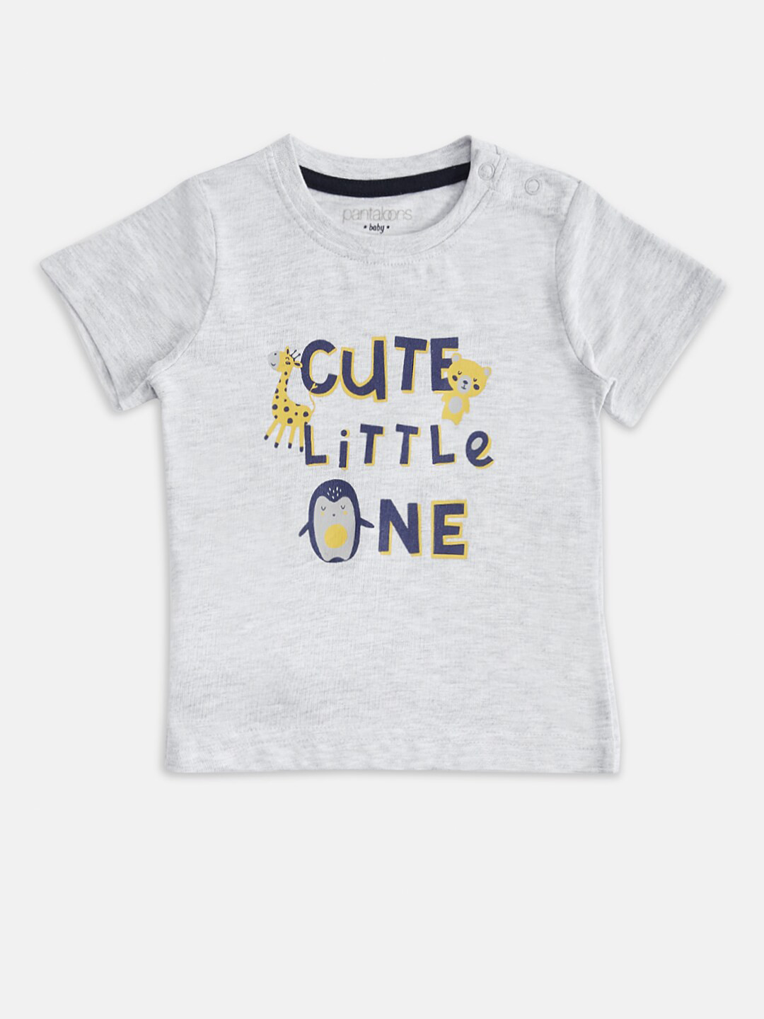 

Pantaloons Baby Boys Grey Melange & Navy Blue Printed T-shirt