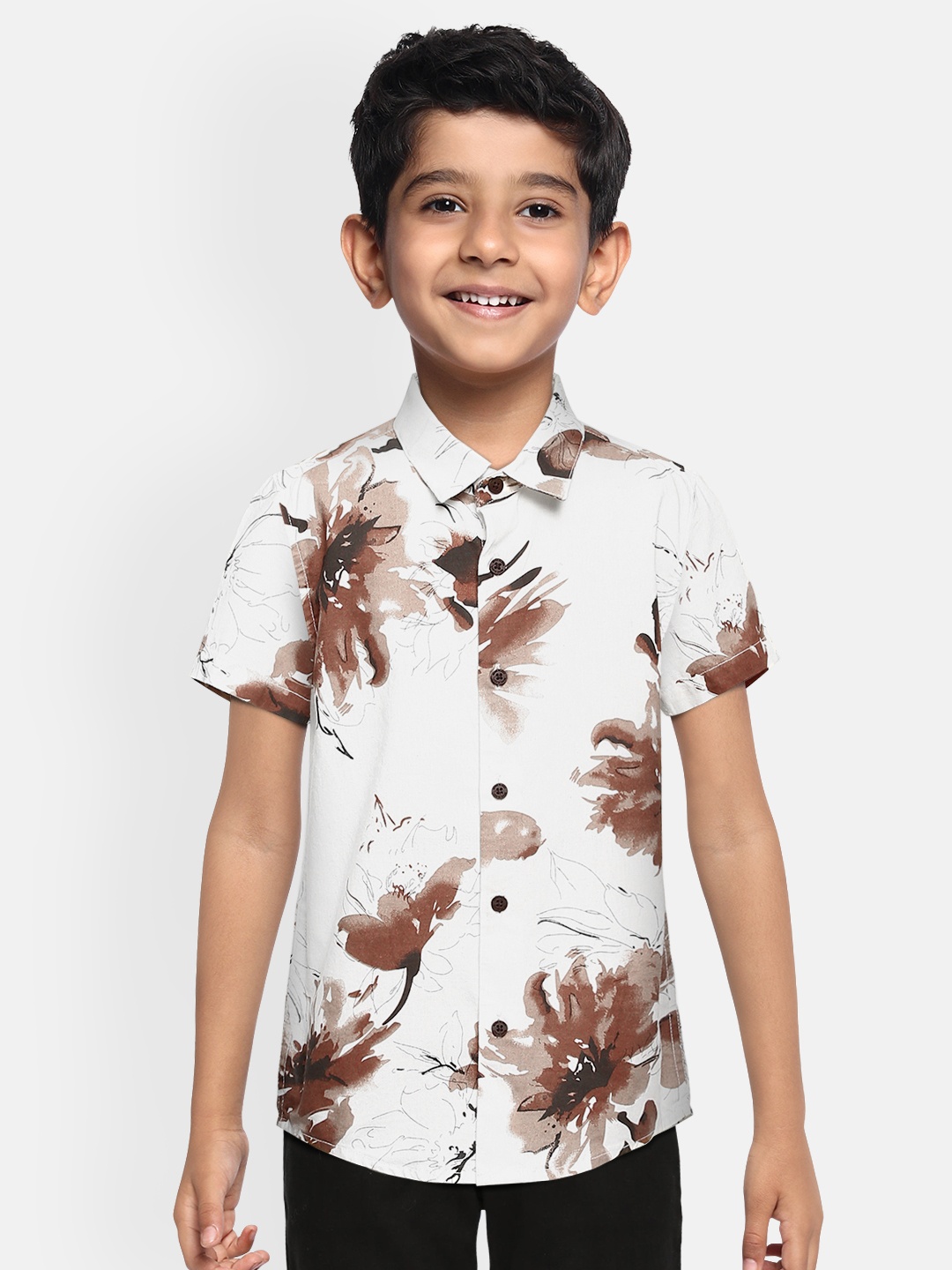 

Bene Kleed Boys Slim Fit Cotton Linen Printed Casual Shirt, Off white