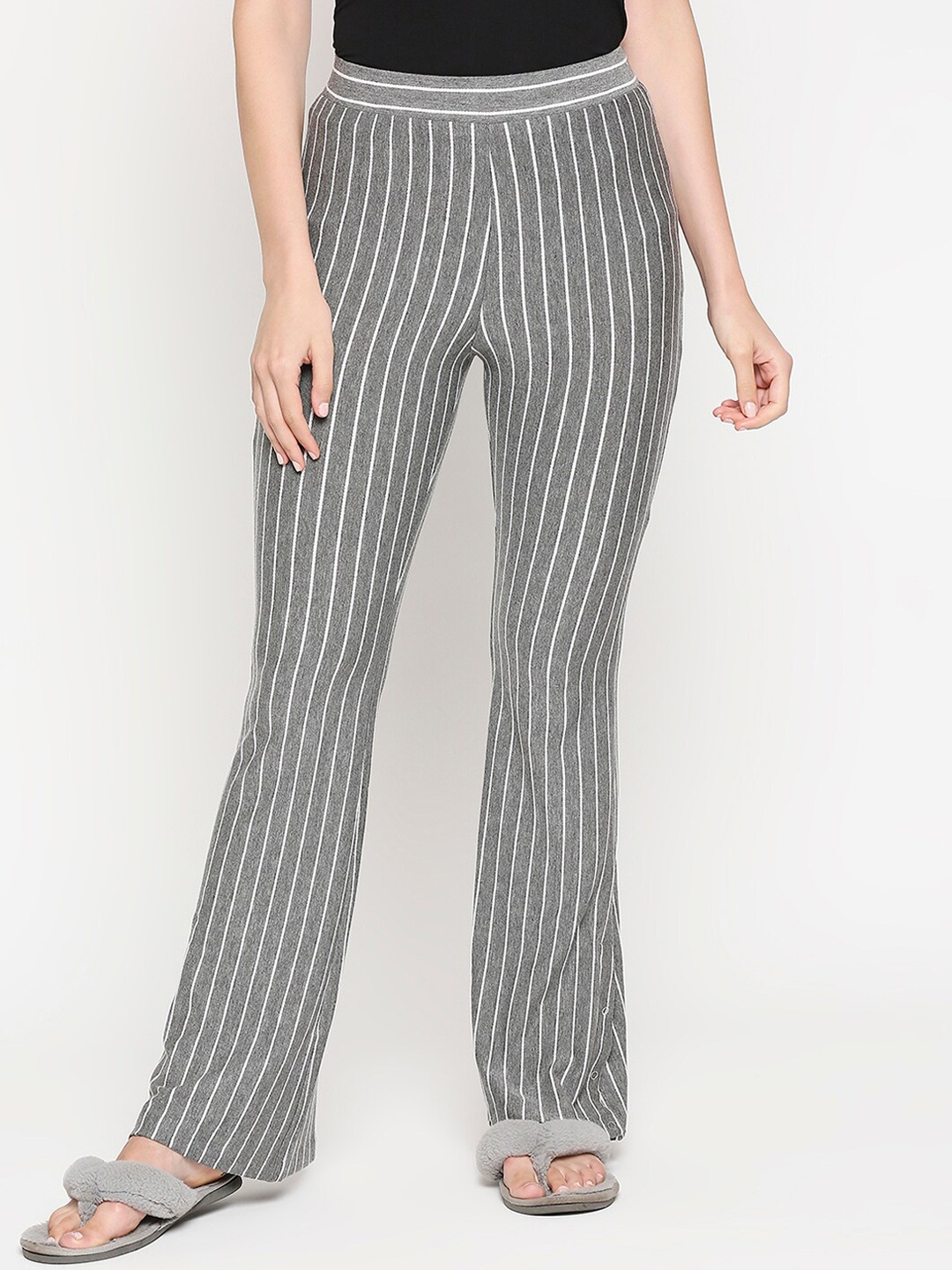 

inocenCia Women Grey & White Striped Lounge Pants