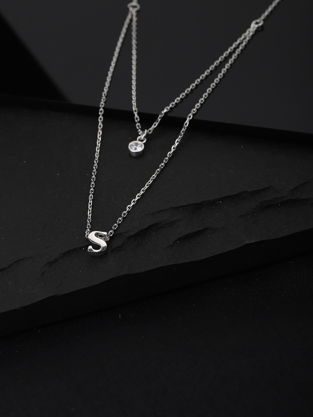 

Carlton London Silver-Toned Brass Rhodium-Plated Layered CZ-Studded Handcrafted Necklace
