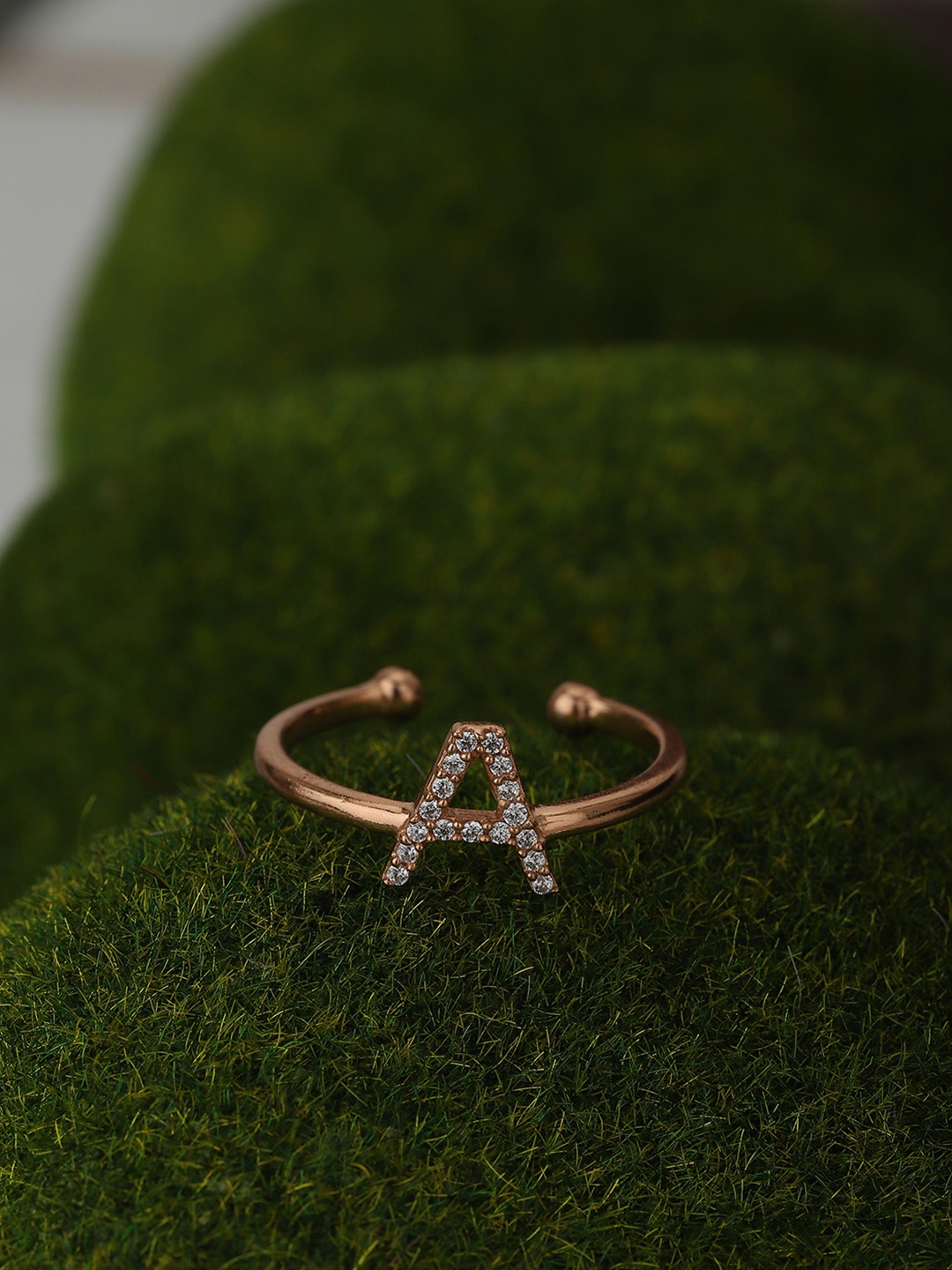 

Carlton London Rose Gold-Plated Letter A Handcrafted CZ-Studded Adjustable Finger Ring