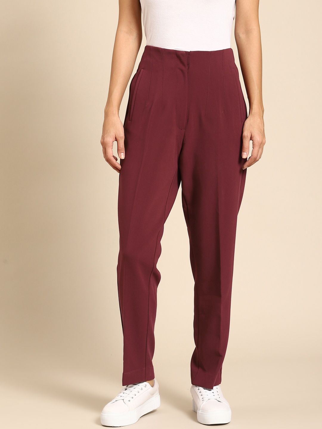 

COVER STORY Women Maroon High-Rise Trousers