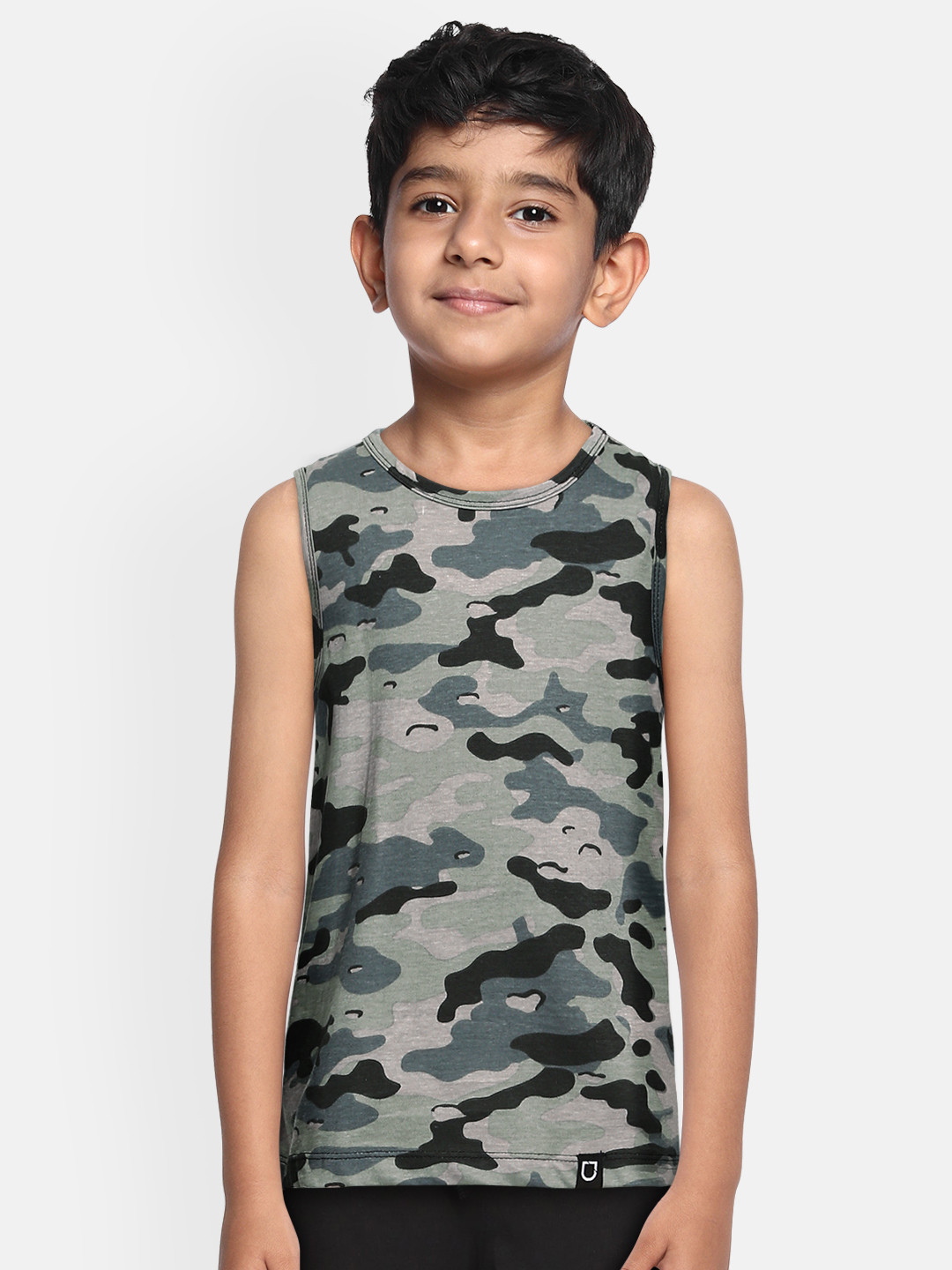 

Urbano Juniors Boys Grey & Green Camouflage Printed Training or Gym T-shirt