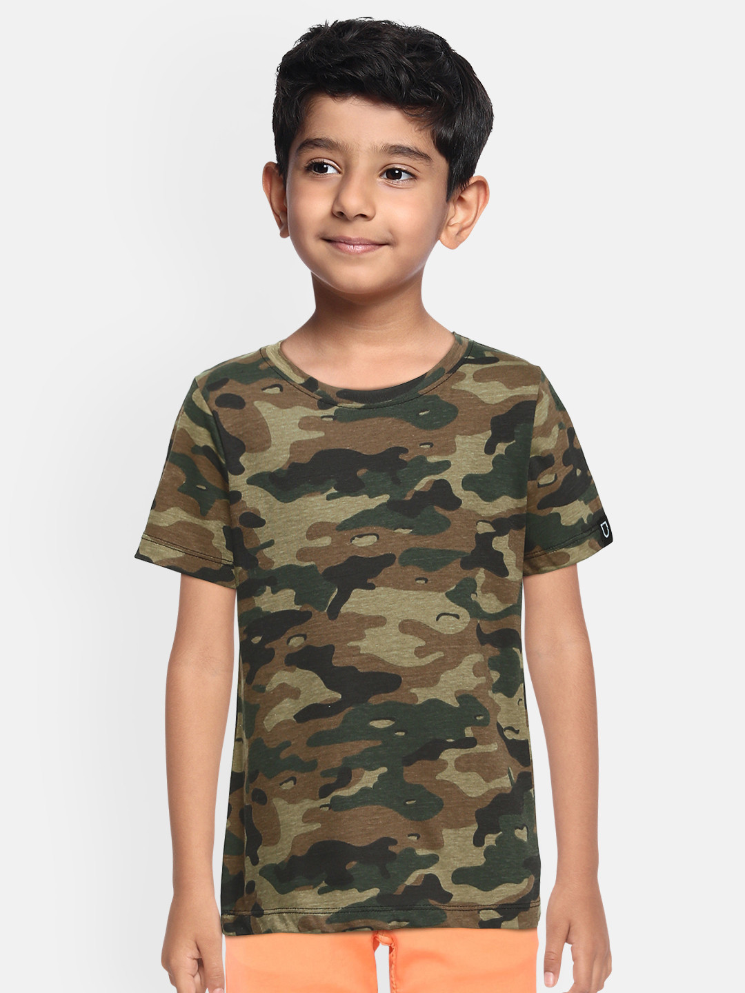 

Urbano Juniors Boys Green & Brown Camouflage Printed Training or Gym T-shirt