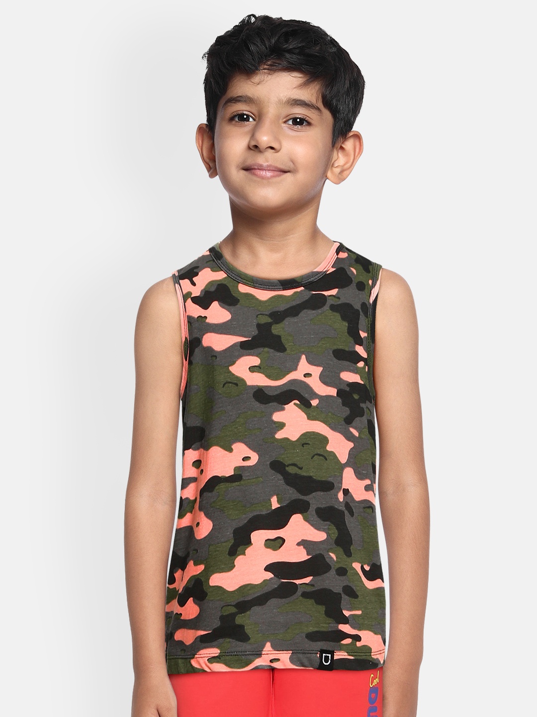

Urbano Juniors Boys Green & Orange Camouflage Printed Training or Gym T-shirt