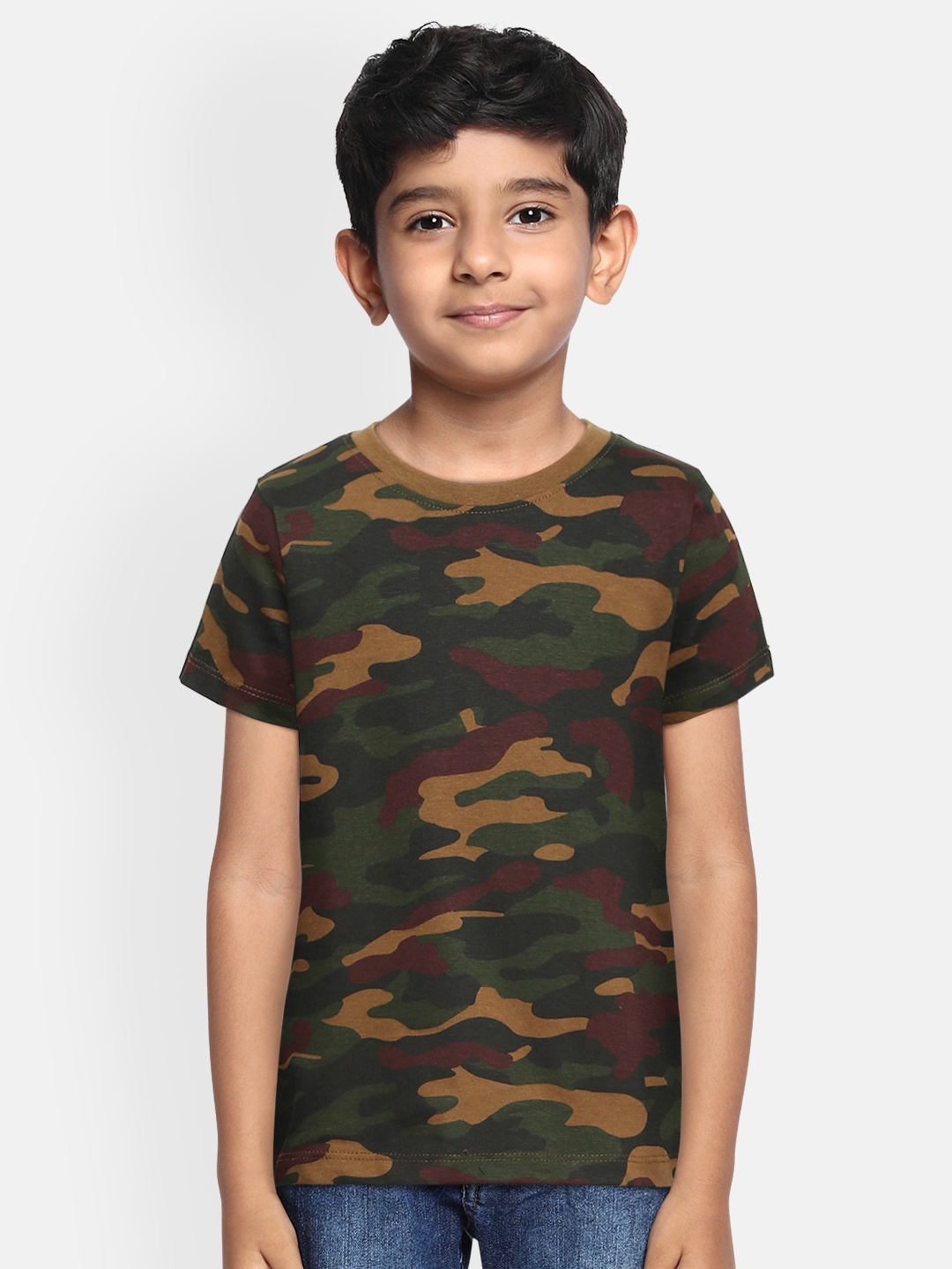 Urbano Juniors Boys Green & Brown Camouflage Printed Training or Gym T-shirt