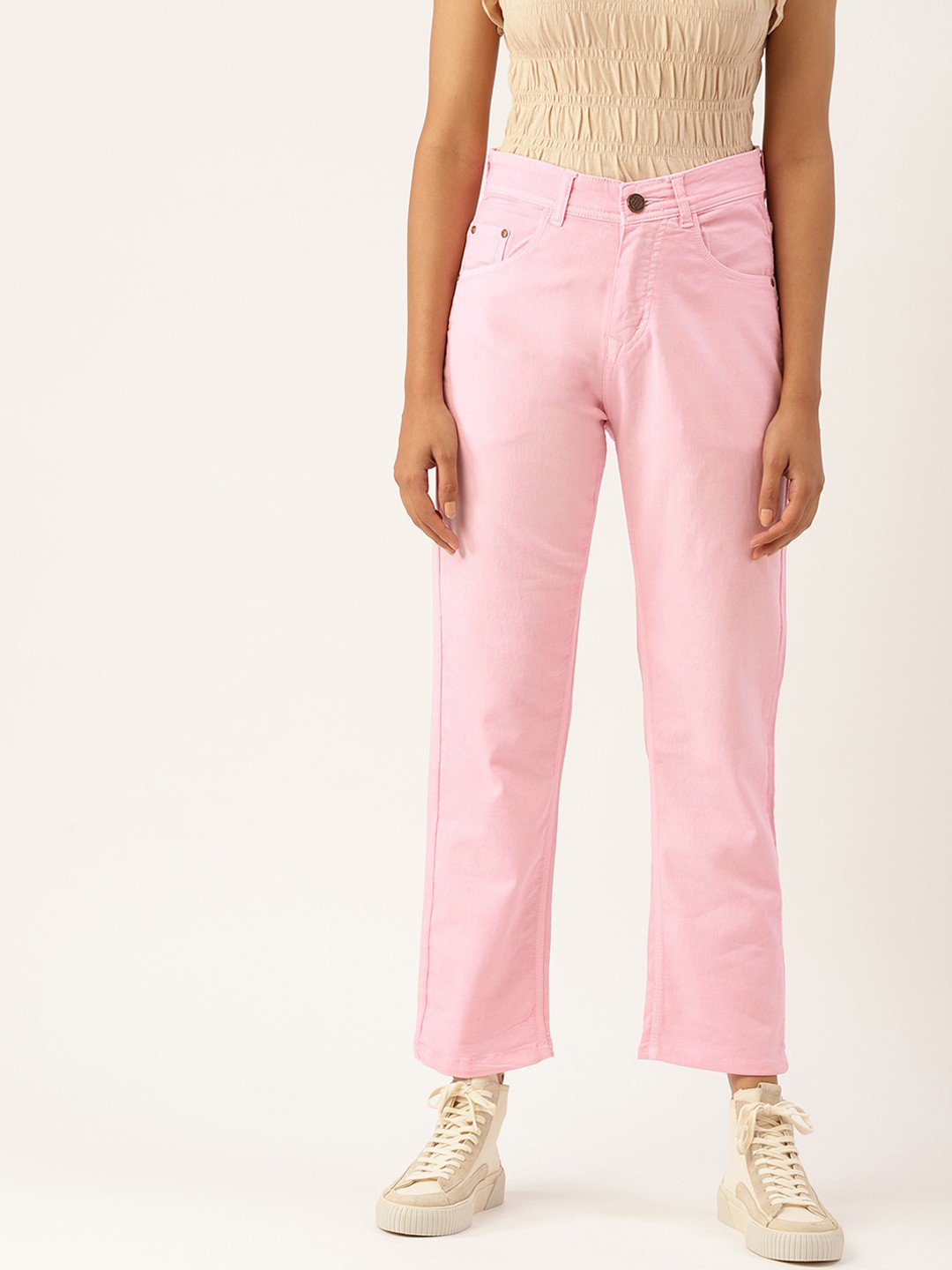 

PARIS HAMILTON Women Pink Boyfriend Fit High-Rise Stretchable Jeans