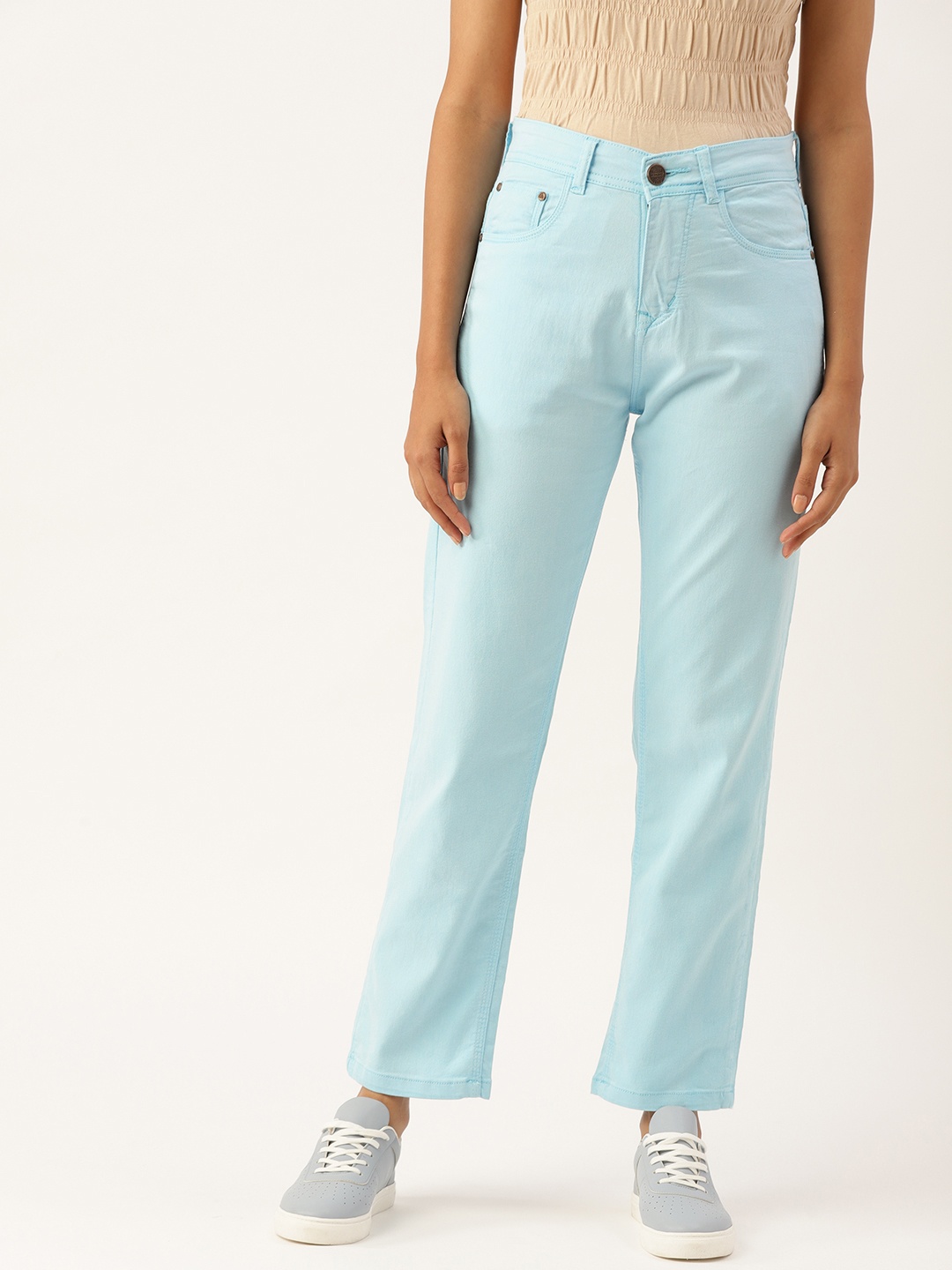 

PARIS HAMILTON Women Turquoise Blue Boyfriend Fit High-Rise Stretchable Jeans