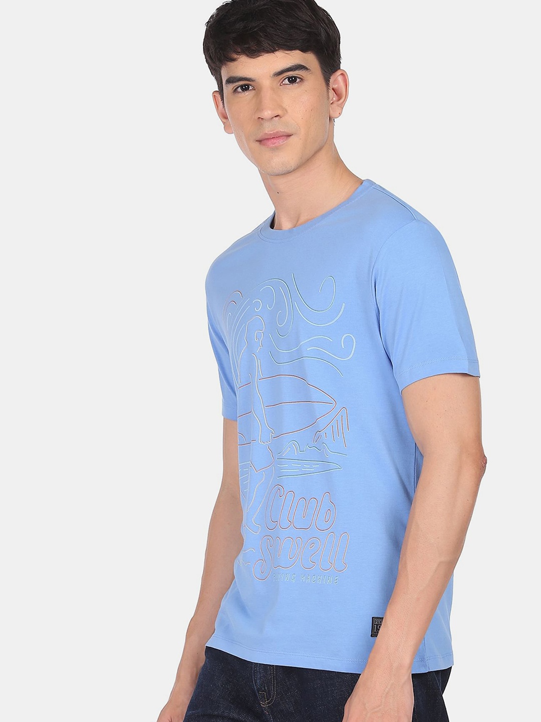 

Flying Machine Men Blue Printed Cotton T-shirt