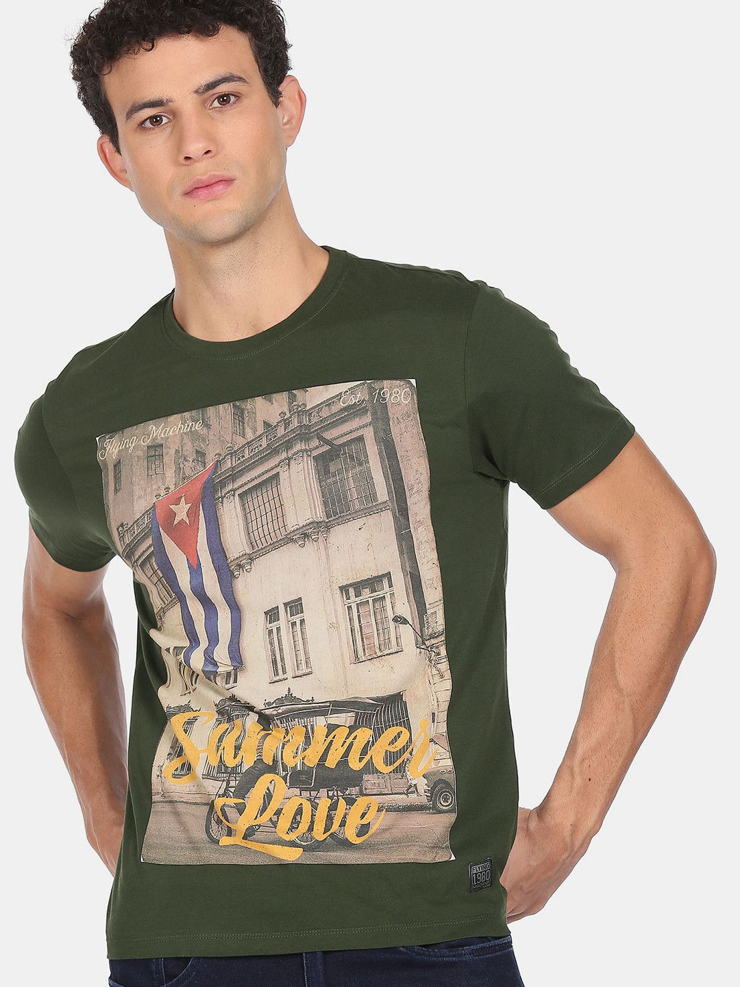 

Flying Machine Men Green Printed Cotton T-shirt