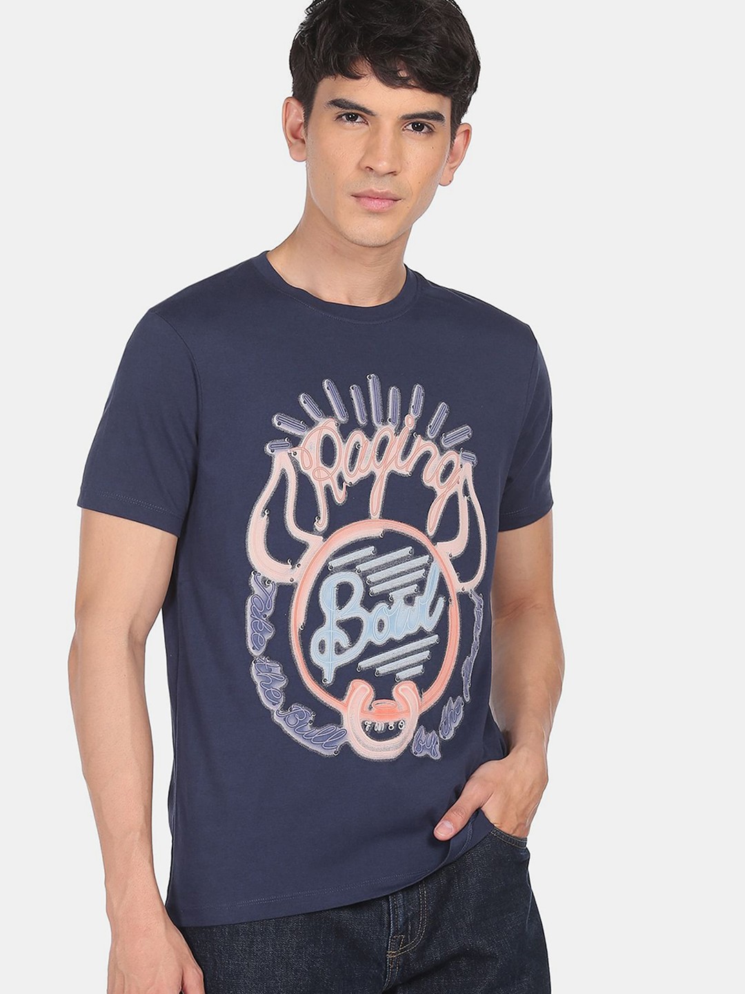 

Flying Machine Men Blue Typography Printed Cotton T-shirt