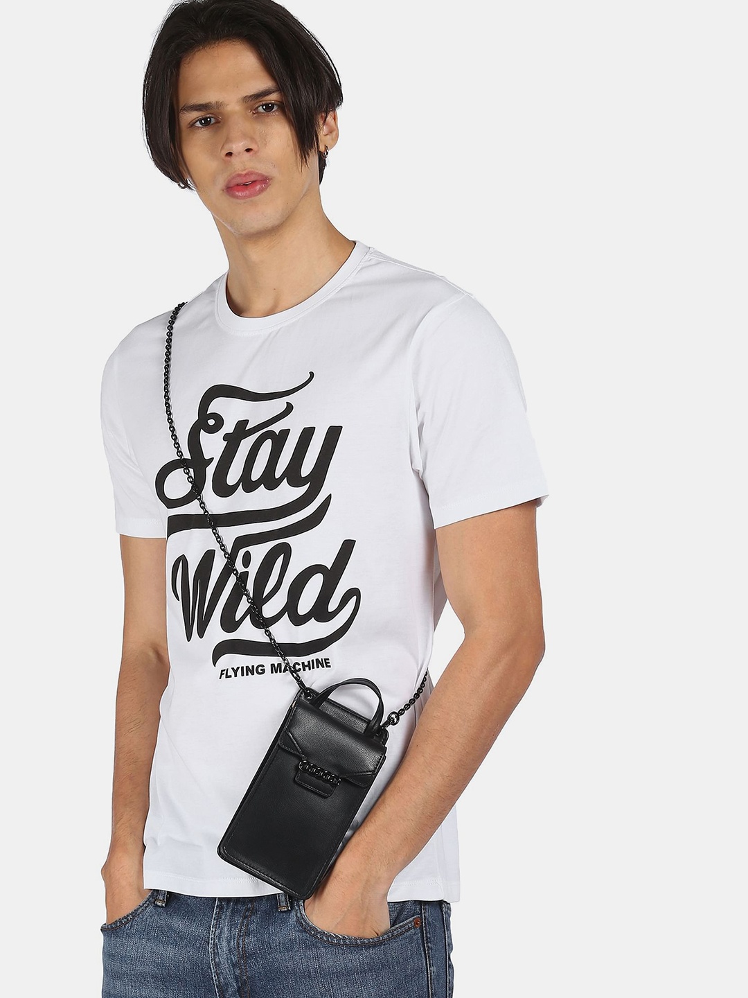 

Flying Machine Men White Typography Printed Raw Edge T-shirt