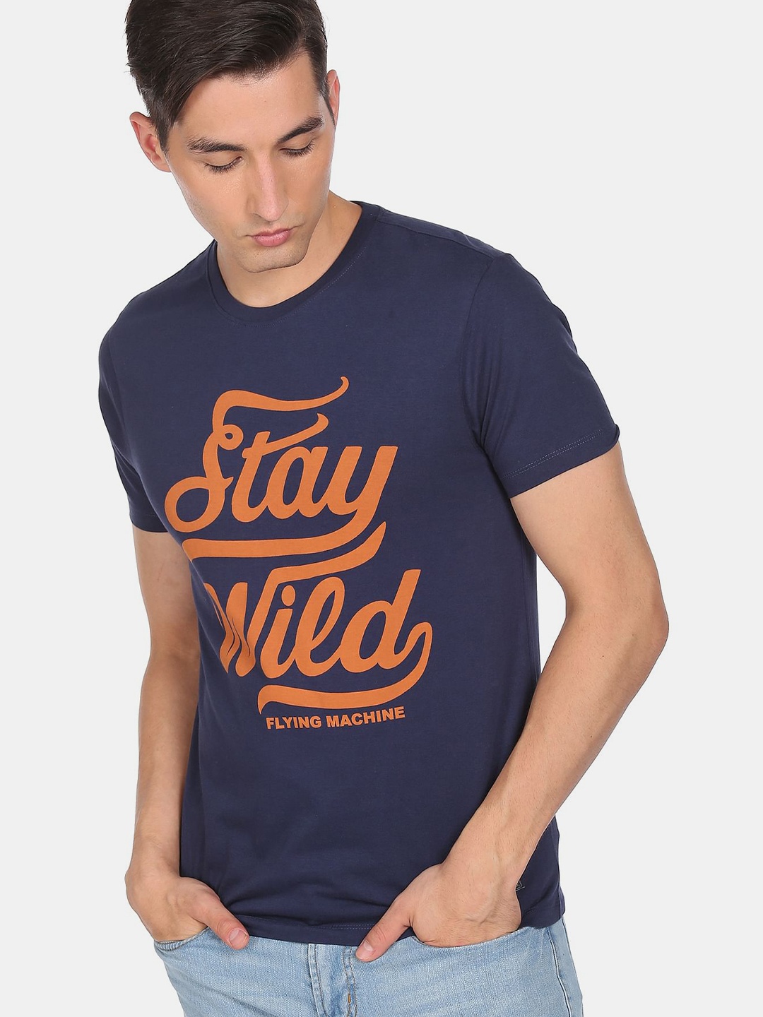 

Flying Machine Men Blue Graphic Printed Cotton T-shirt