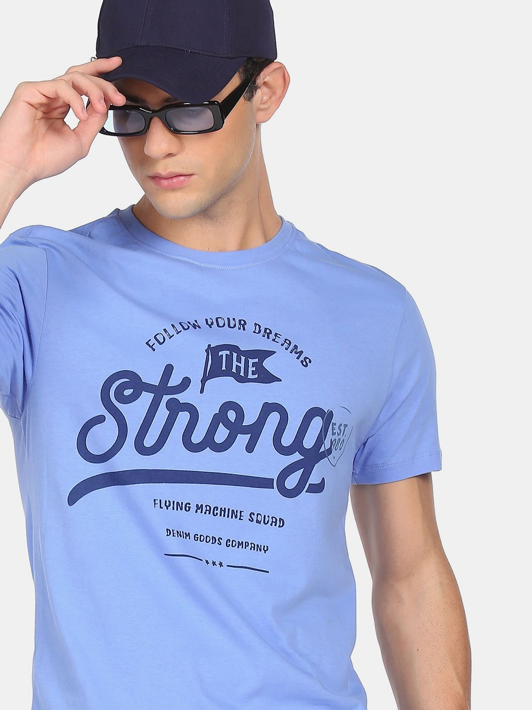

Flying Machine Men Blue Typography Printed Indigo Cotton T-shirt