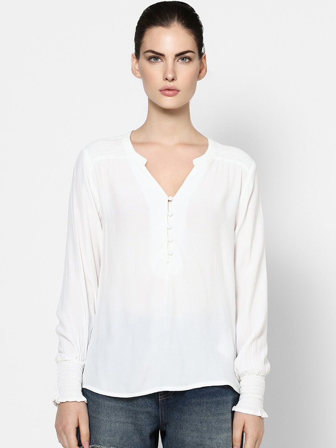 

ONLY White Mandarin Collar Shirt Style Top