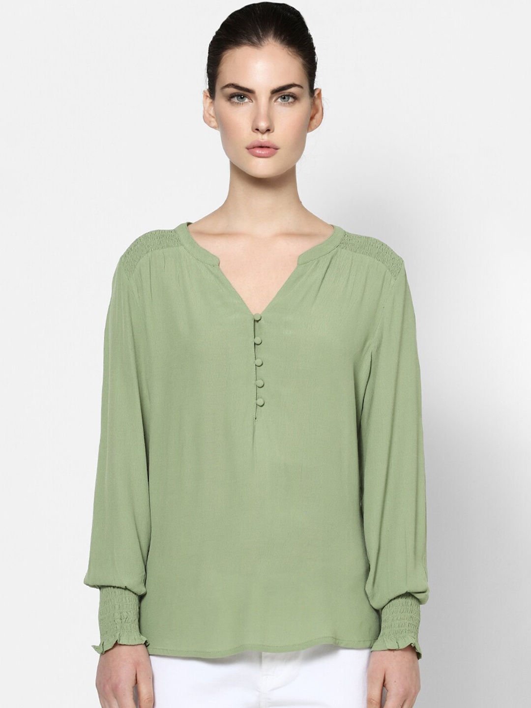 

ONLY Green Mandarin Collar Regular Top