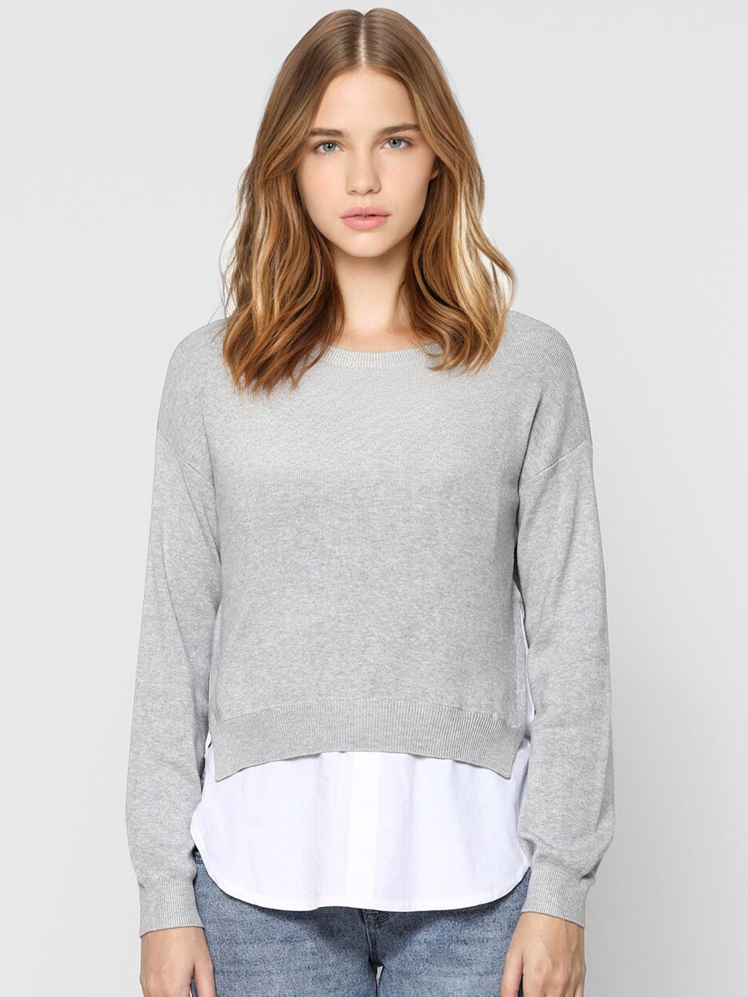 

ONLY Women Grey & White Pullover