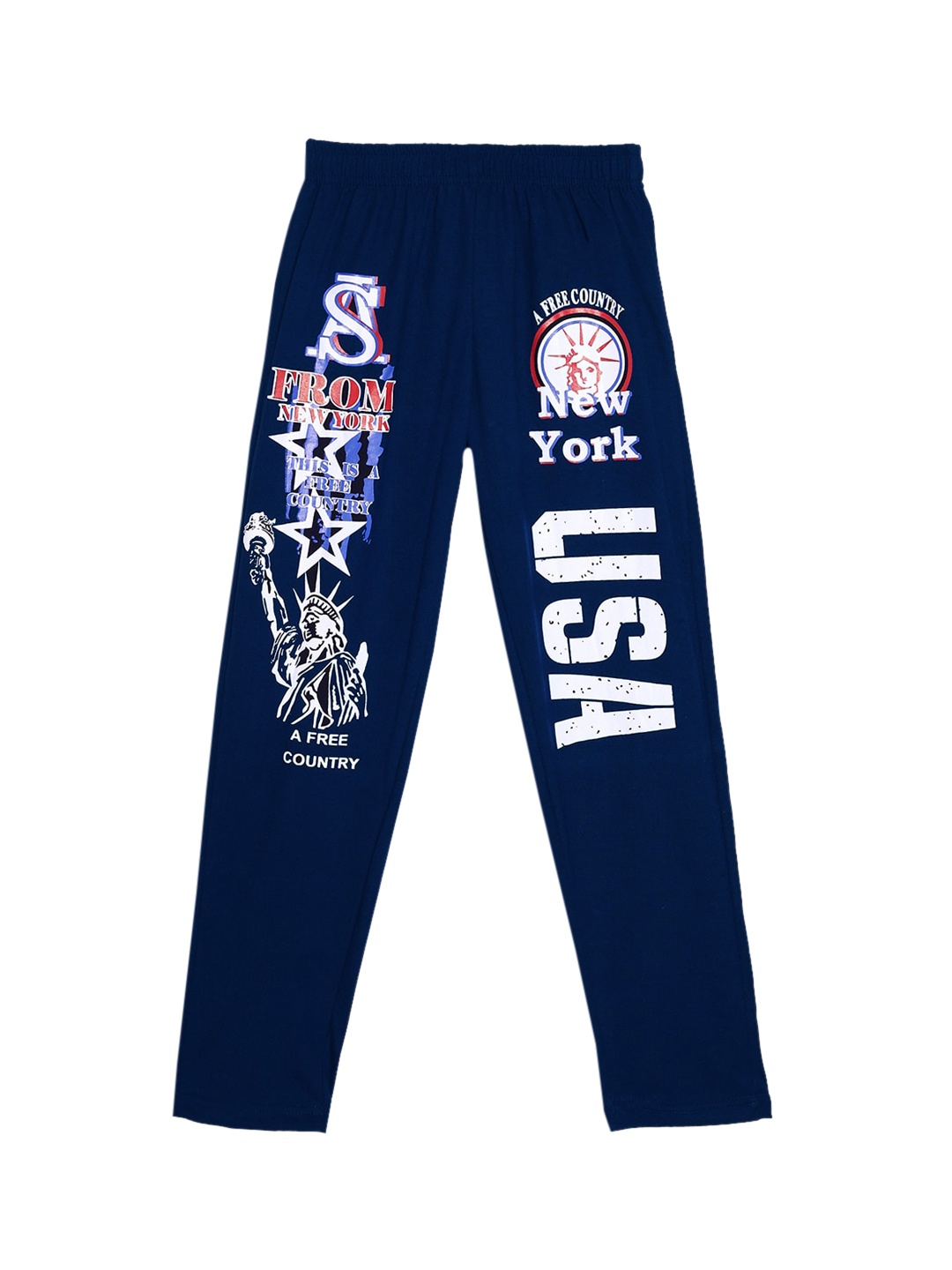 

SWEET ANGEL Boys Navy Blue & White Printed Pure Cotton Straight-Fit Track Pants