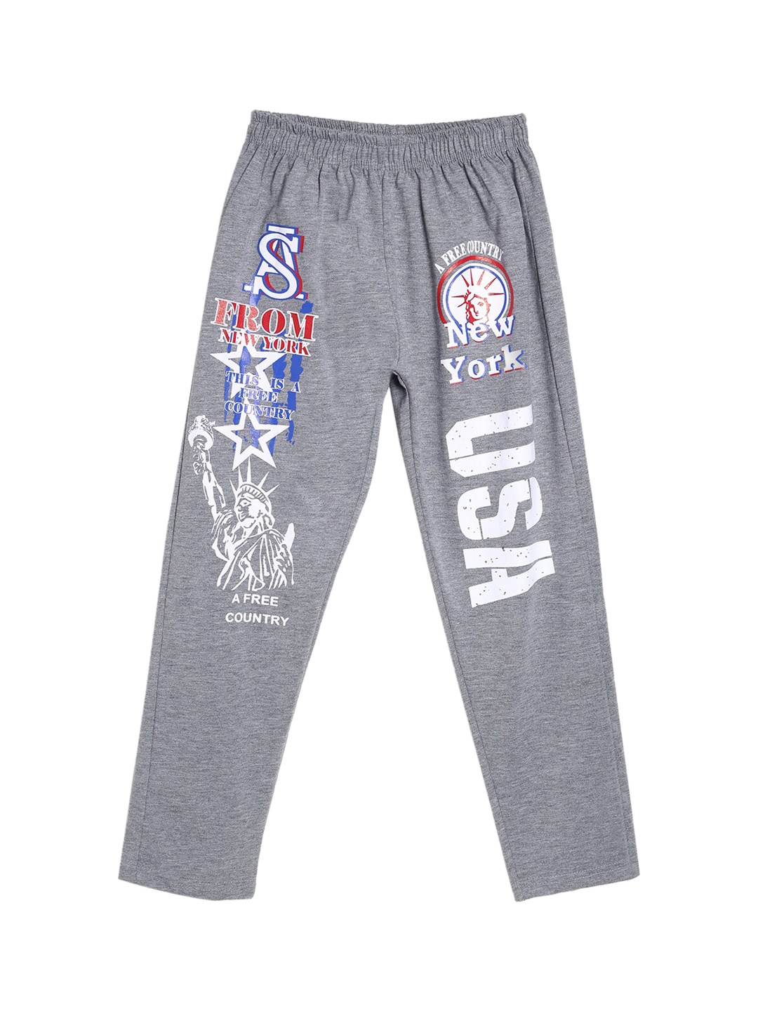 

SWEET ANGEL Boys Grey Melange & White Graphic Printed Pure Cotton Straight-Fit Track Pants