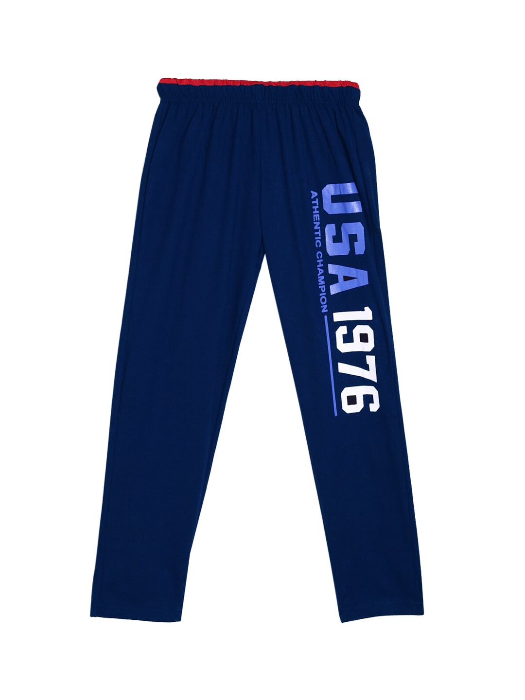 

SWEET ANGEL Boys Navy Blue & White Printed Pure Cotton Straight-Fit Track Pants