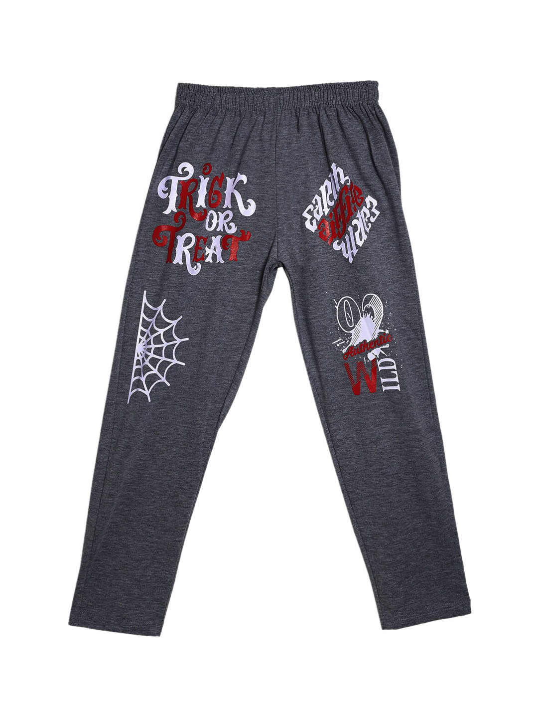 

SWEET ANGEL Boys Charcoal Grey & White Printed Pure Cotton Straight-Fit Track Pants