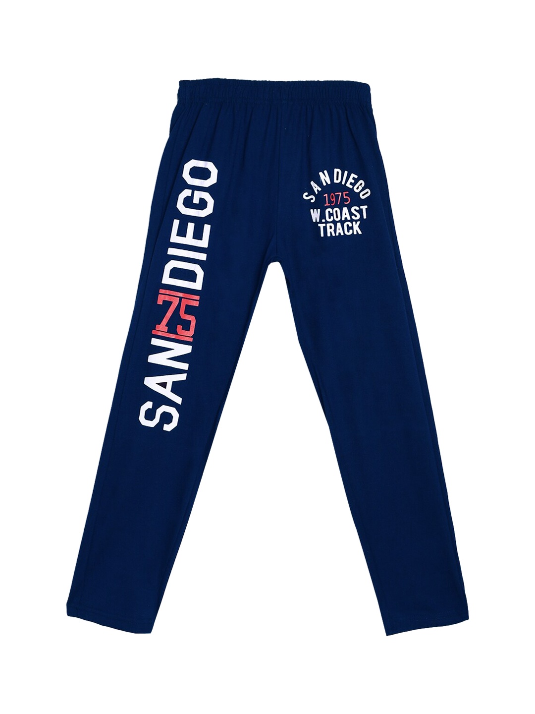 

SWEET ANGEL Boys Navy Blue & White Typography Printed Pure Cotton Straight-Fit Track Pants