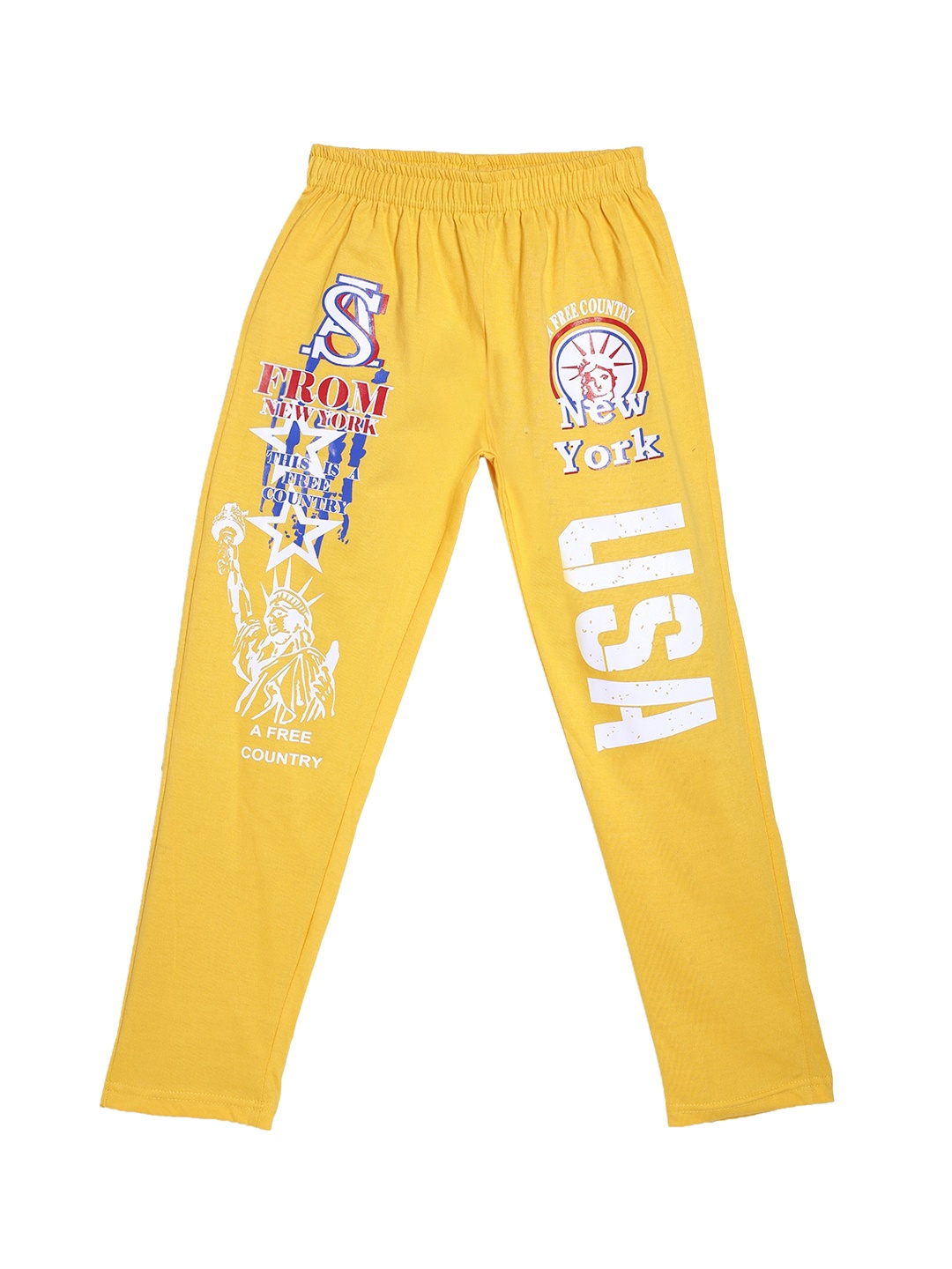 

SWEET ANGEL Boys Yellow & White Printed Straight-Fit Pure Cotton Track Pants