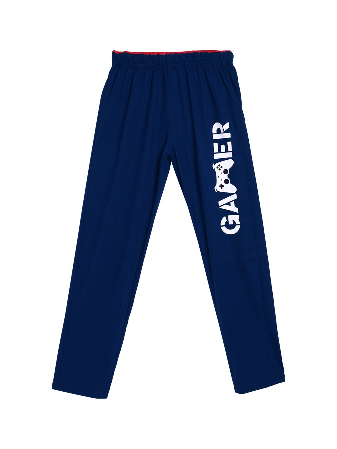 

SWEET ANGEL Boys Navy Blue & White Typography Printed Straight-Fit Pure Cotton Track Pants