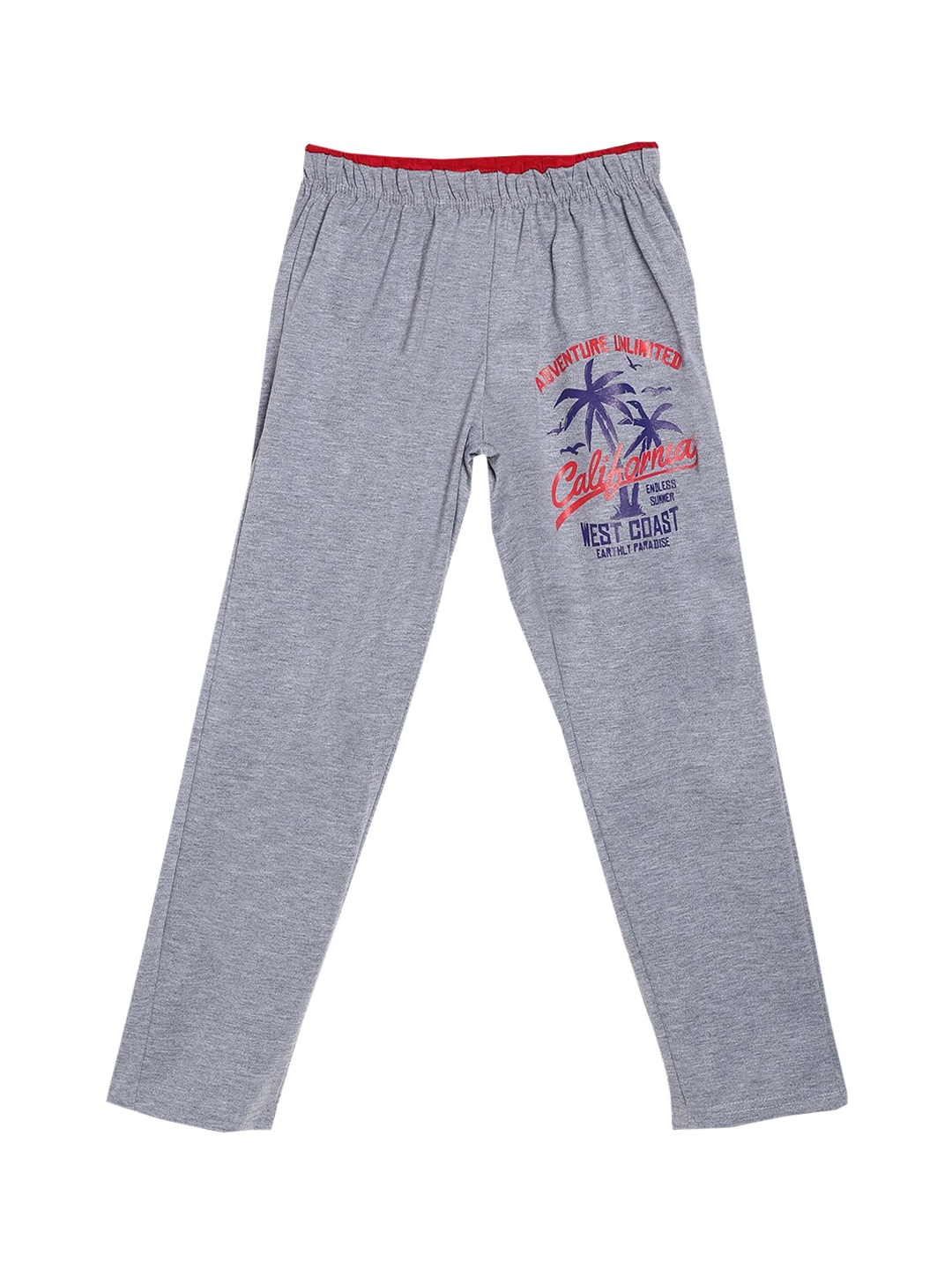 

SWEET ANGEL Boys Grey Melange & Red Printed Pure Cotton Straight-Fit Track Pants