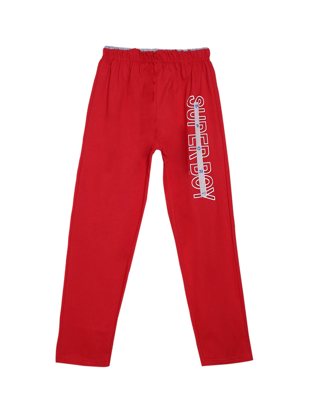 

SWEET ANGEL Boys Red & White Super Boy Printed Straight-Fit Pure Cotton Track Pants