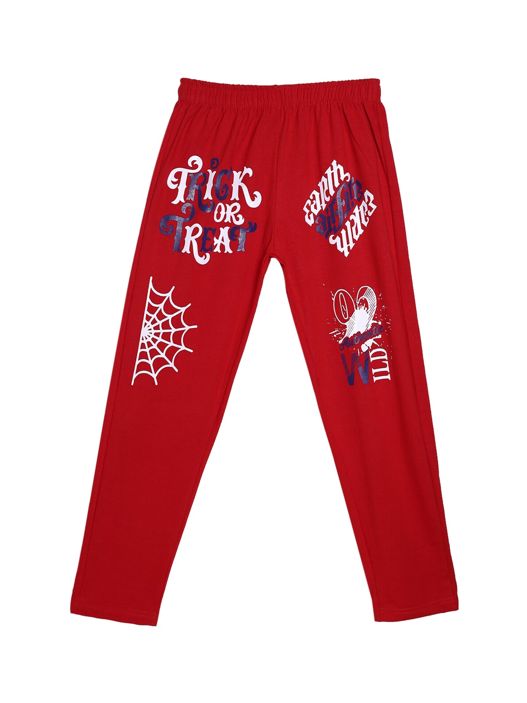 

SWEET ANGEL Boys Red & White Printed Straight-Fit Pure Cotton Track Pants