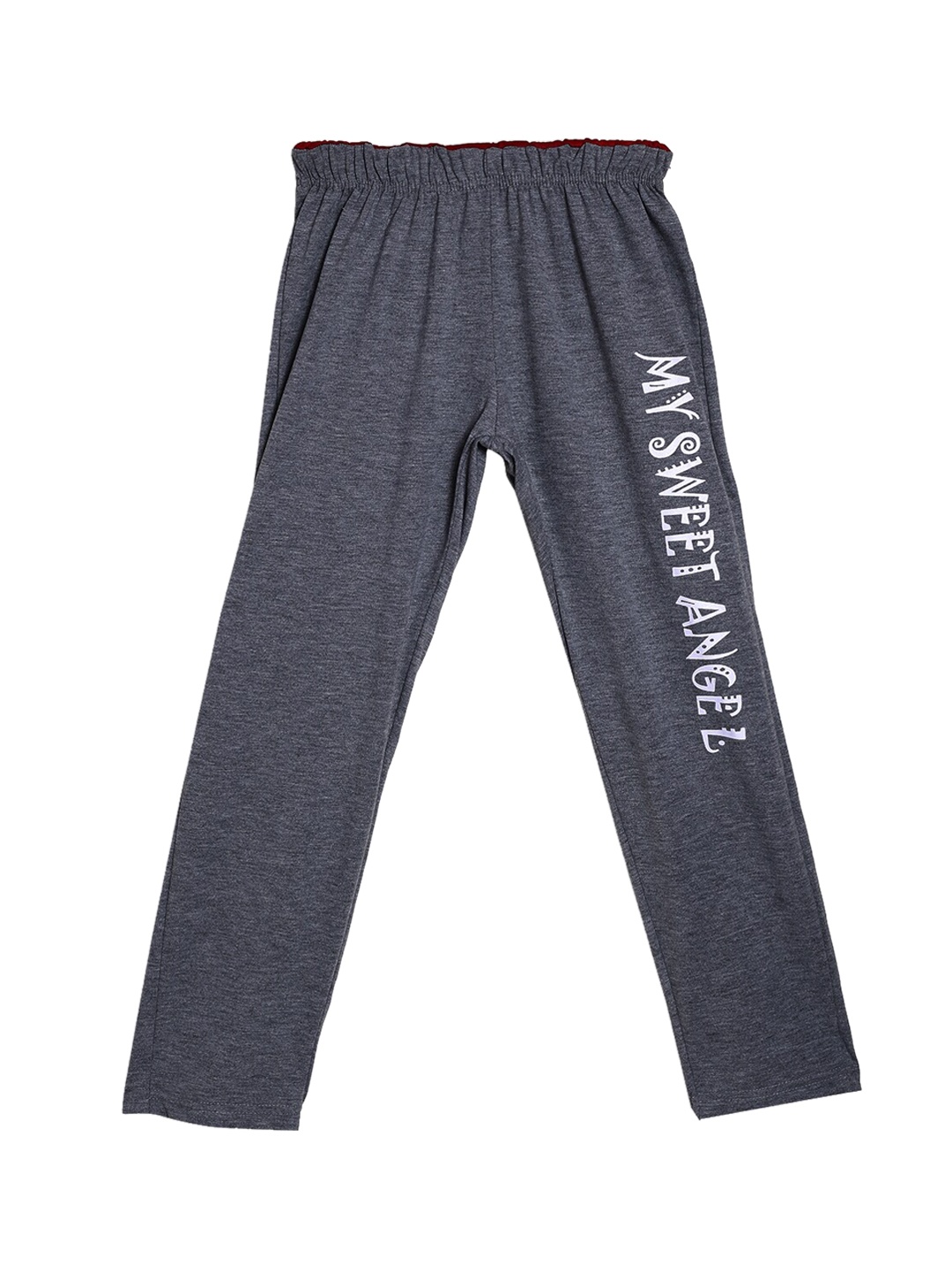 

SWEET ANGEL Boys Charcoal Grey & White Typography Printed Straight-Fit Pure Cotton Track Pants