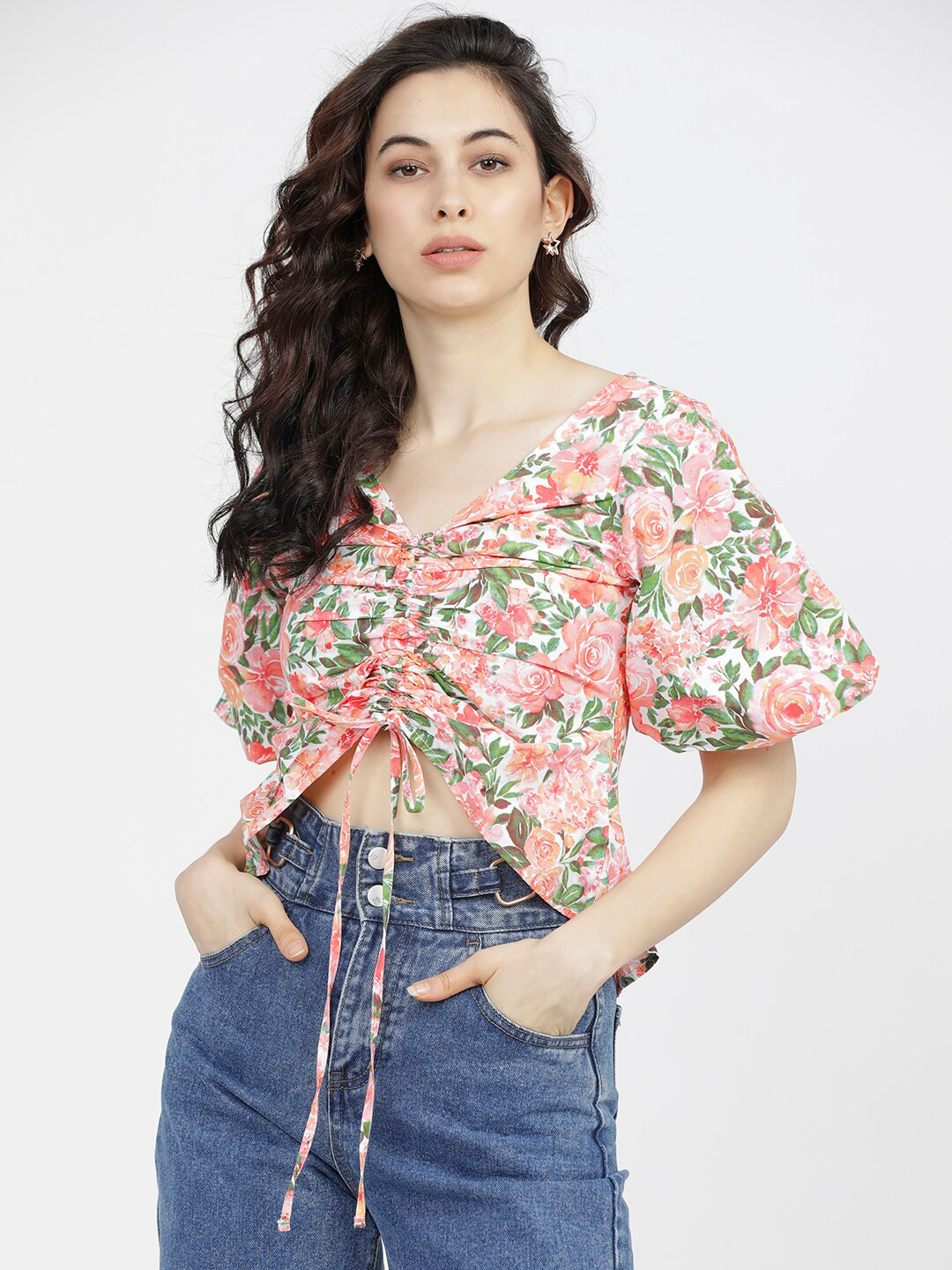 

Tokyo Talkies Pink Floral Regular Crop Top
