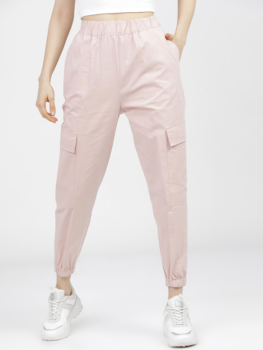 

Tokyo Talkies Women Pink Mid-Rise Joggers Trousers