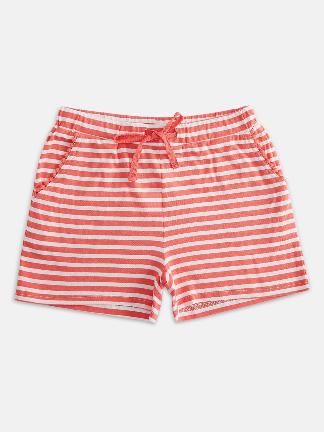 

Pantaloons Junior Girls Coral Striped Regular Shorts