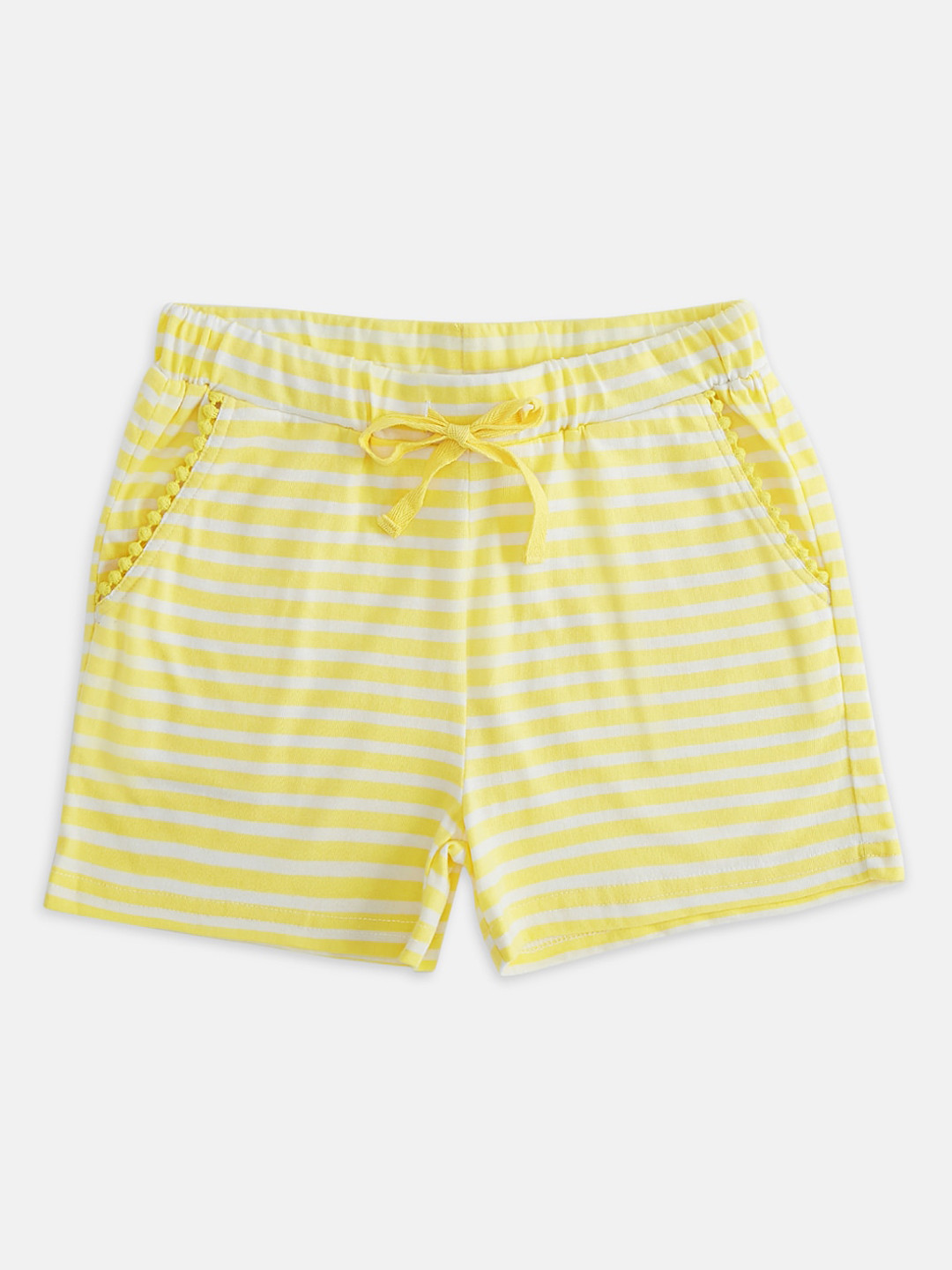 

Pantaloons Junior Girls Yellow & White Striped Cotton Regular Shorts