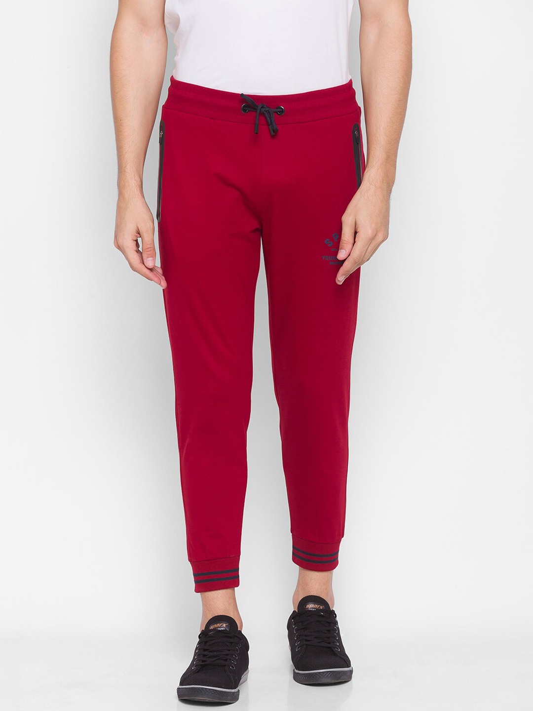 

SPYKAR Men Red Solid Pure Cotton Relaxed-Fit Joggers