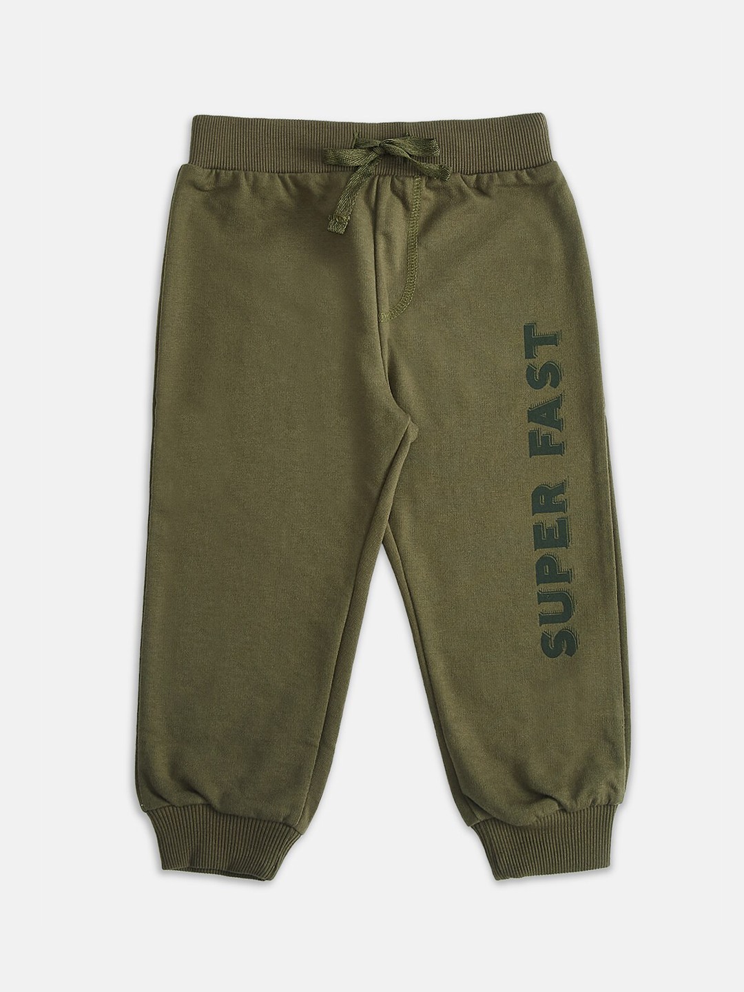 

Pantaloons Baby Boys Olive Green & Black Typography Printed Pure Cotton Joggers