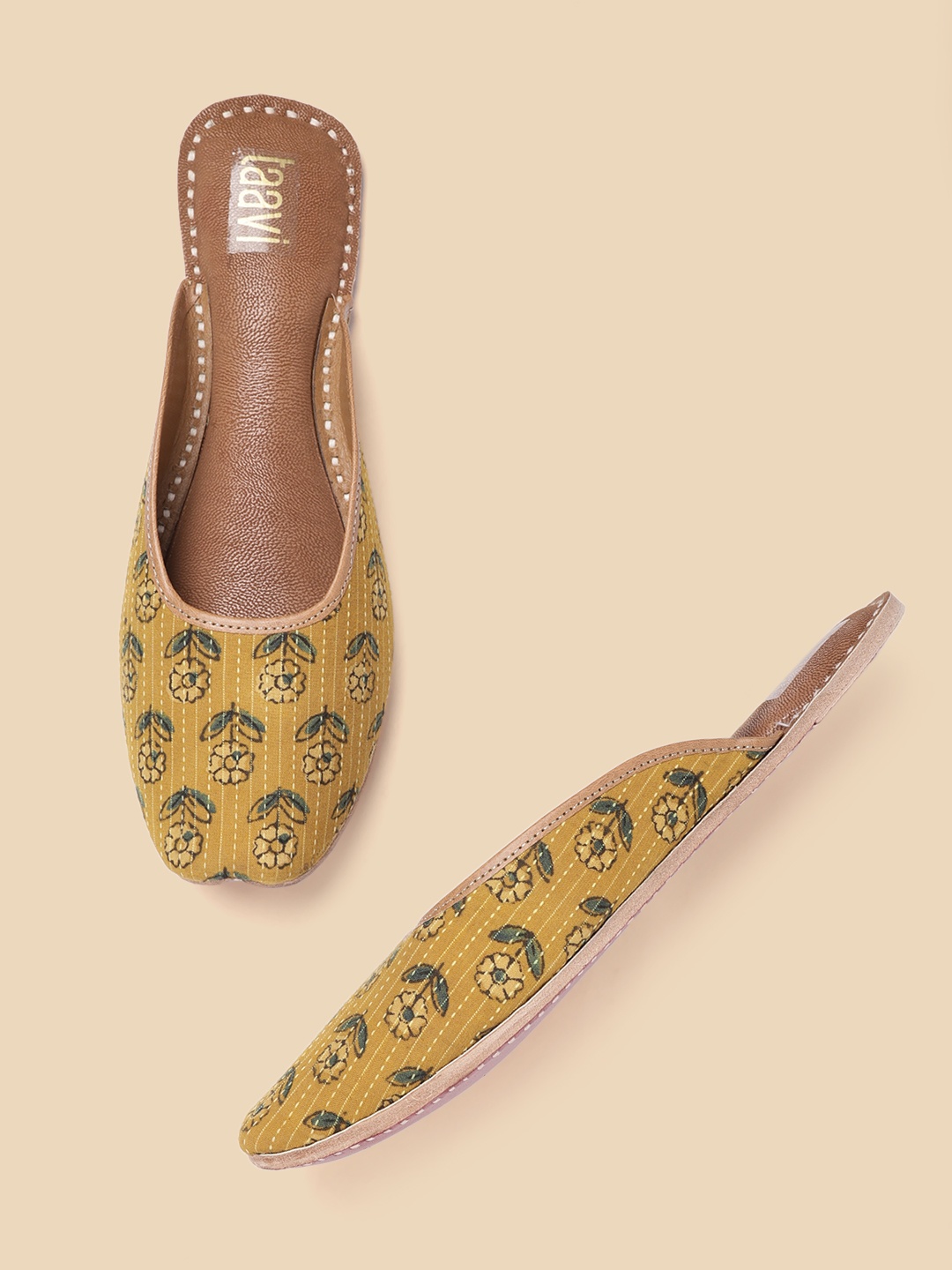 

Taavi Women Mustard & Green Floral Printed Ethnic Mules