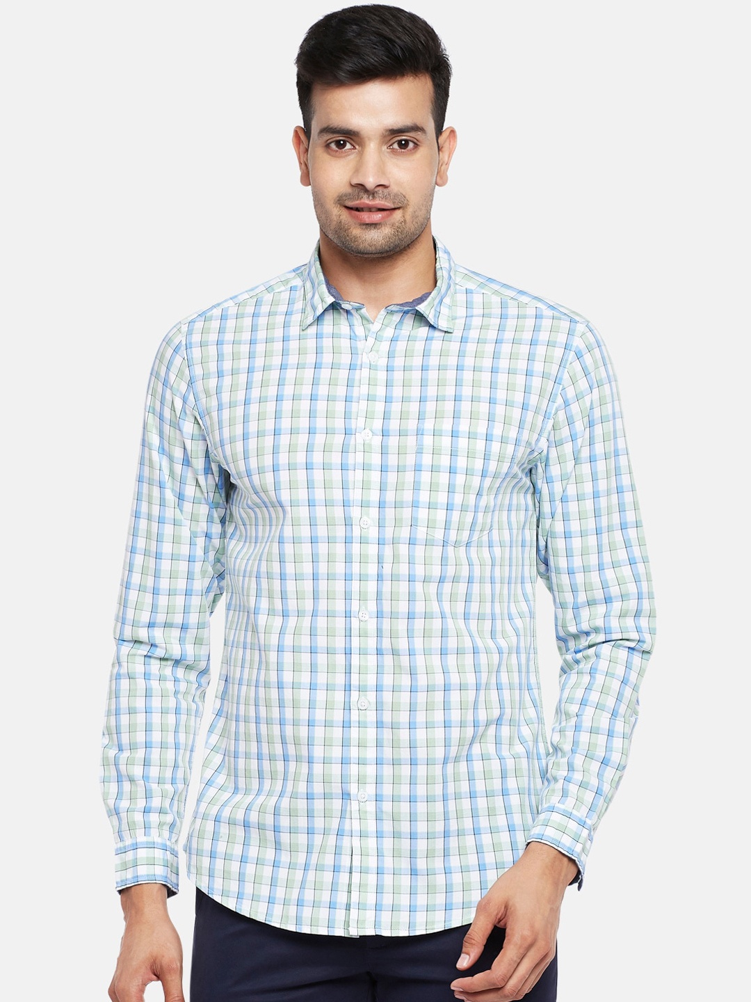 

BYFORD by Pantaloons Men White & White Slim Fit Opaque Checked Cotton Casual Shirt