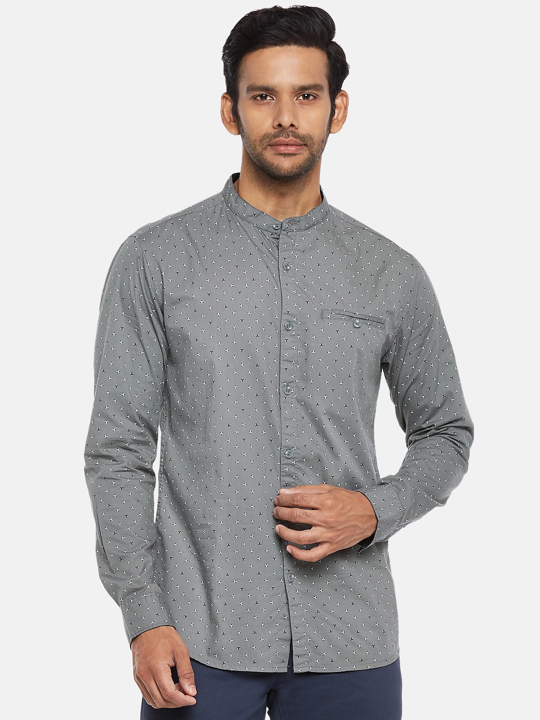 

BYFORD by Pantaloons Men Grey Slim Fit Opaque Printed Cotton Casual Shirt