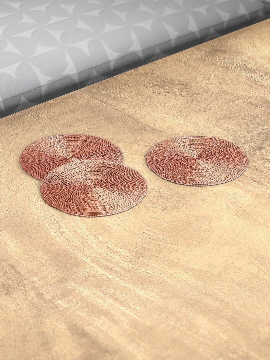 

Living Scapes by Pantaloons Set Of 3 Rose-Gold Toned Textured Metal Round Coasters