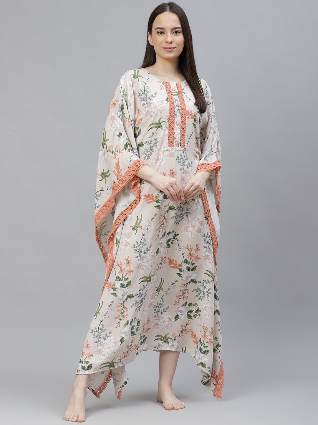 

Readiprint Fashions Beige Printed Kaftan Dress