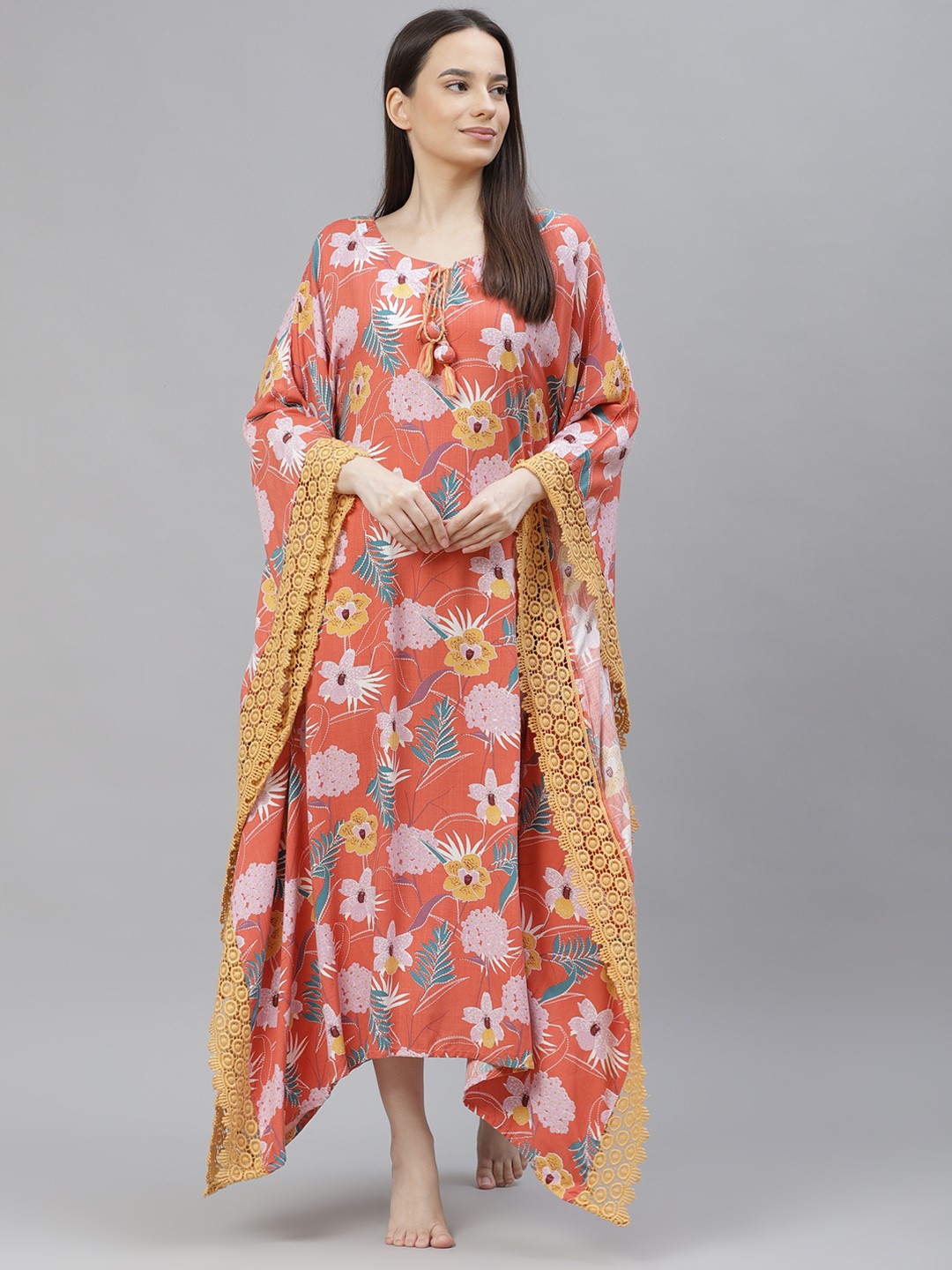 

Readiprint Fashions Peach-Coloured Printed Kaftan Dress