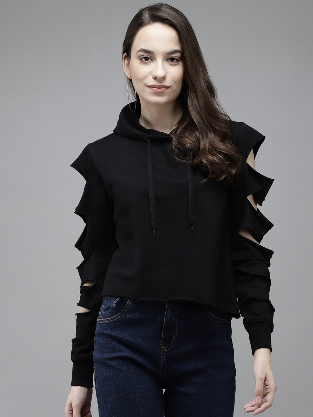 

The Dry State Women Black Hooded Sweatshirt