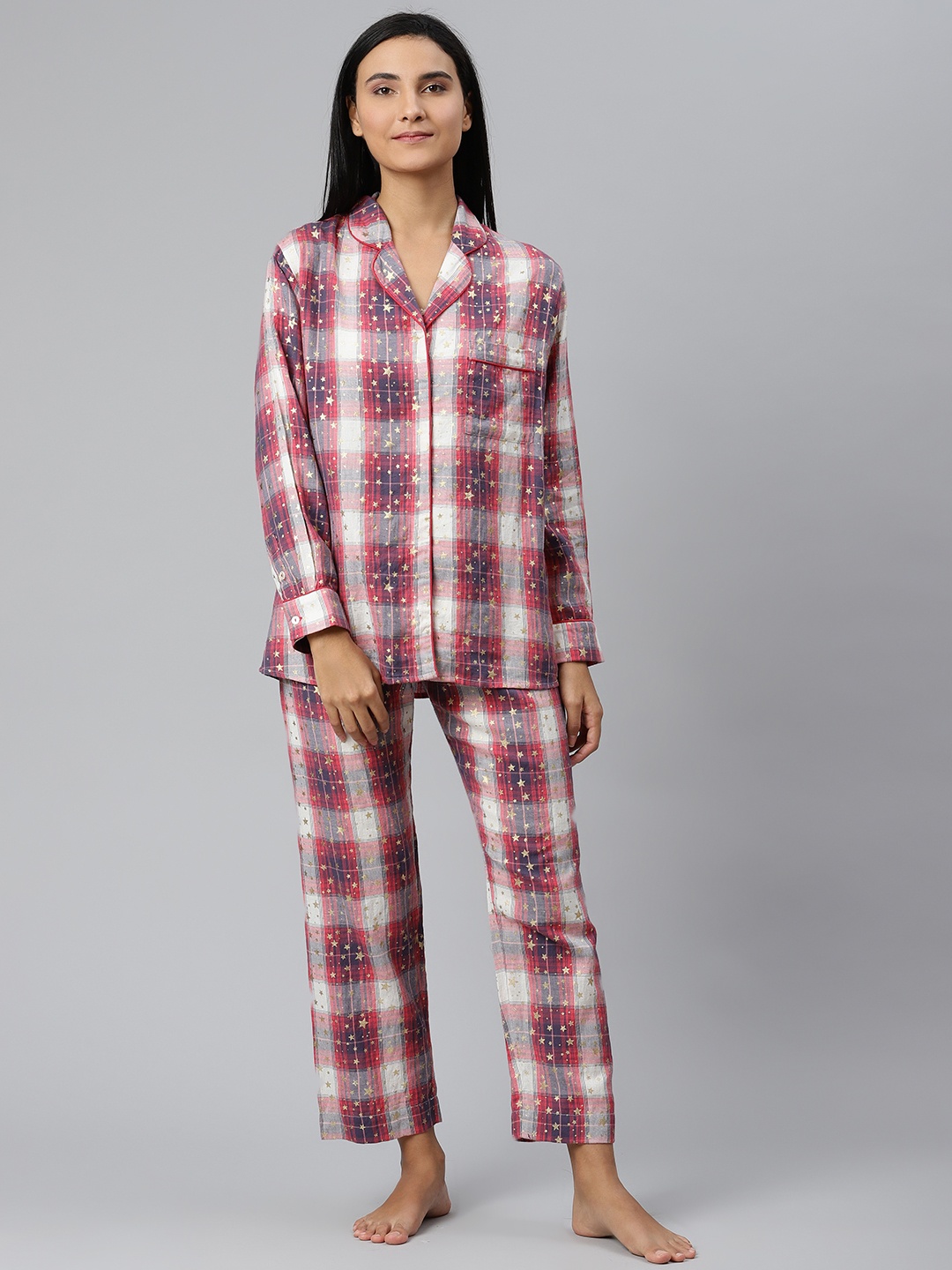 

Readiprint Fashions Women Blue & Pink Printed Night Suit