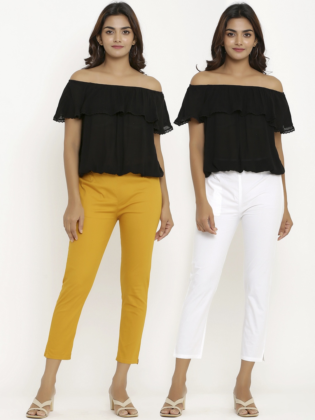 

ANAISA Women Mustard Yellow Slim Fit Trousers
