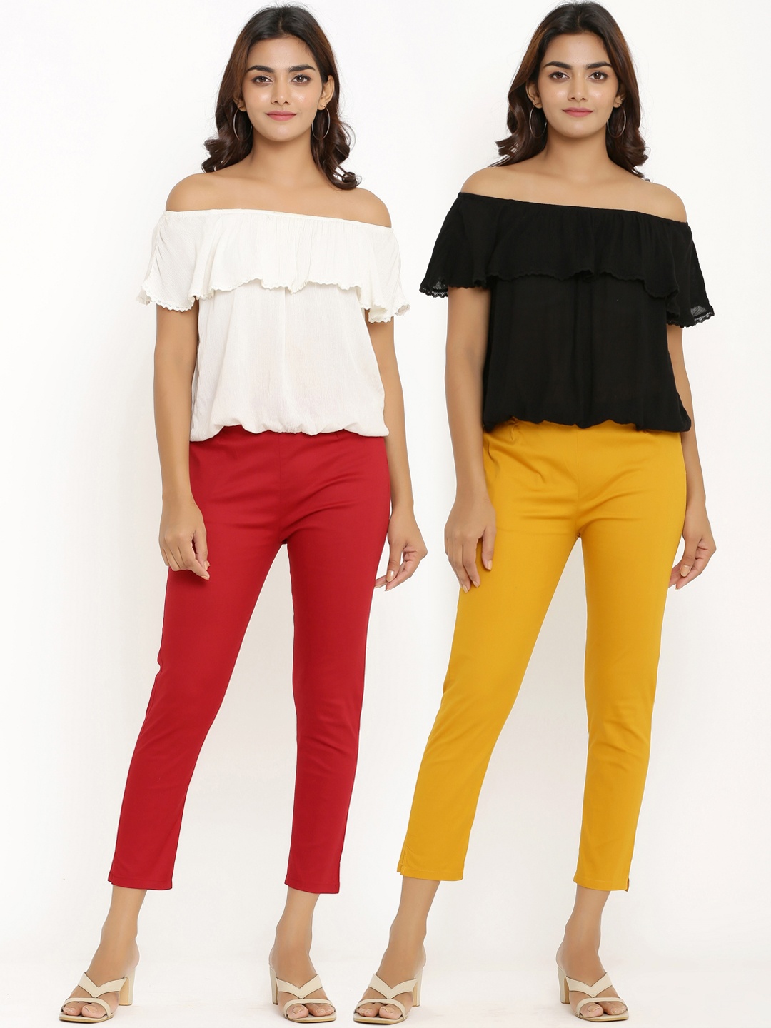 

ANAISA Women Pack of 2 Slim Fit Trousers, Maroon
