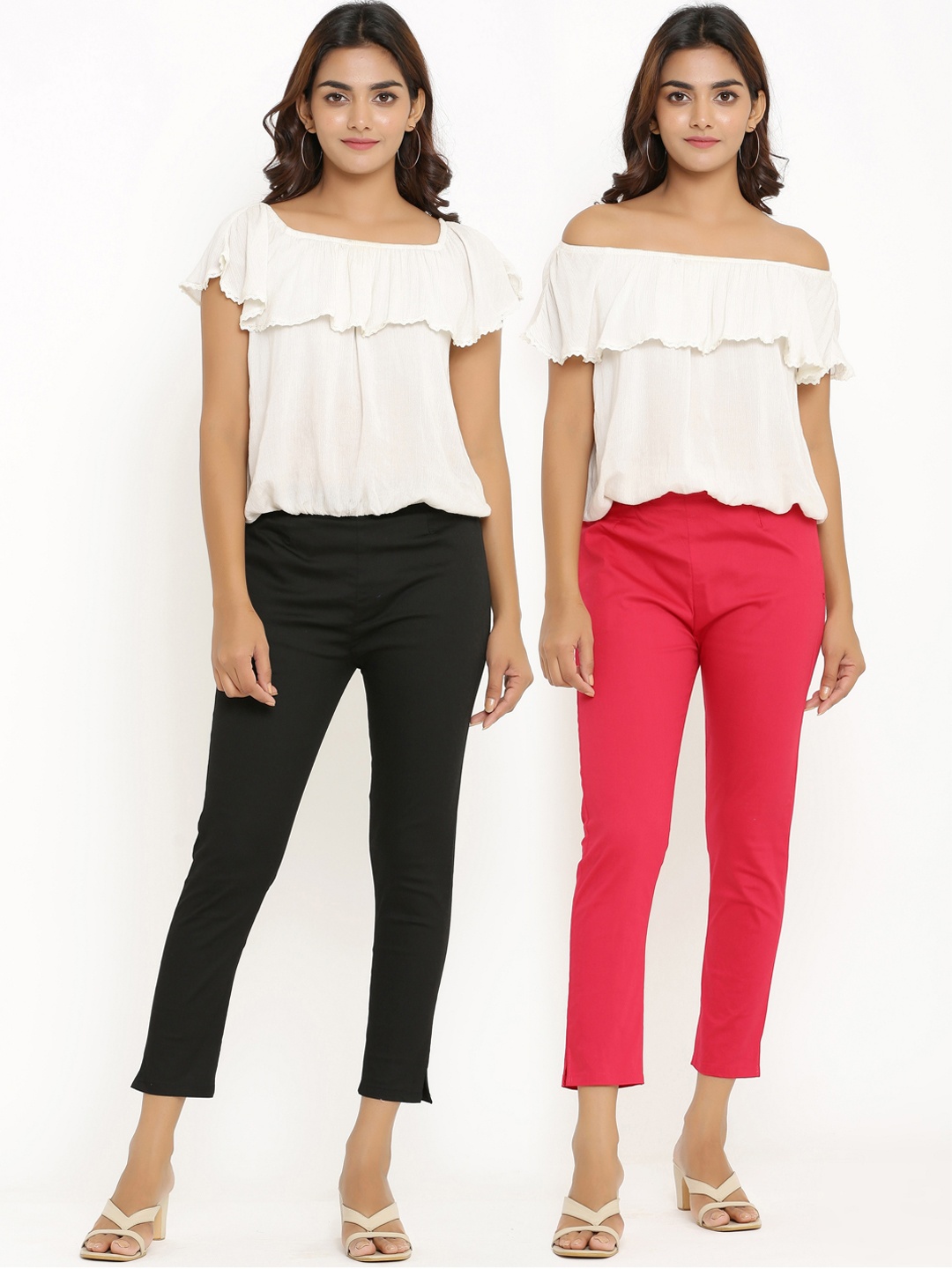 

ANAISA Women Pack of 2 Slim Fit Trousers, Black